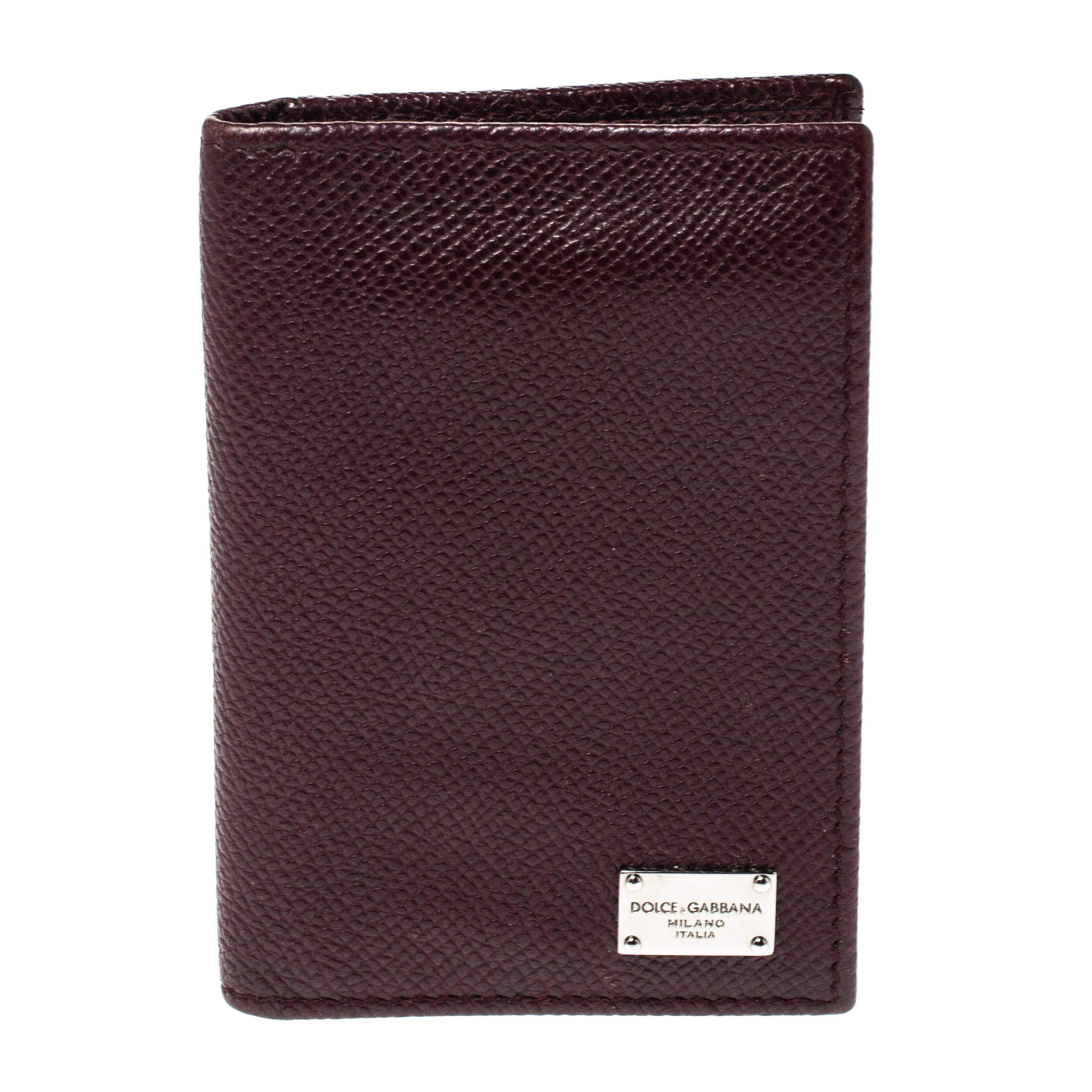 Pre Owned Dolce & Gabbana Dark Burgundy Leather Bifold Card Holder