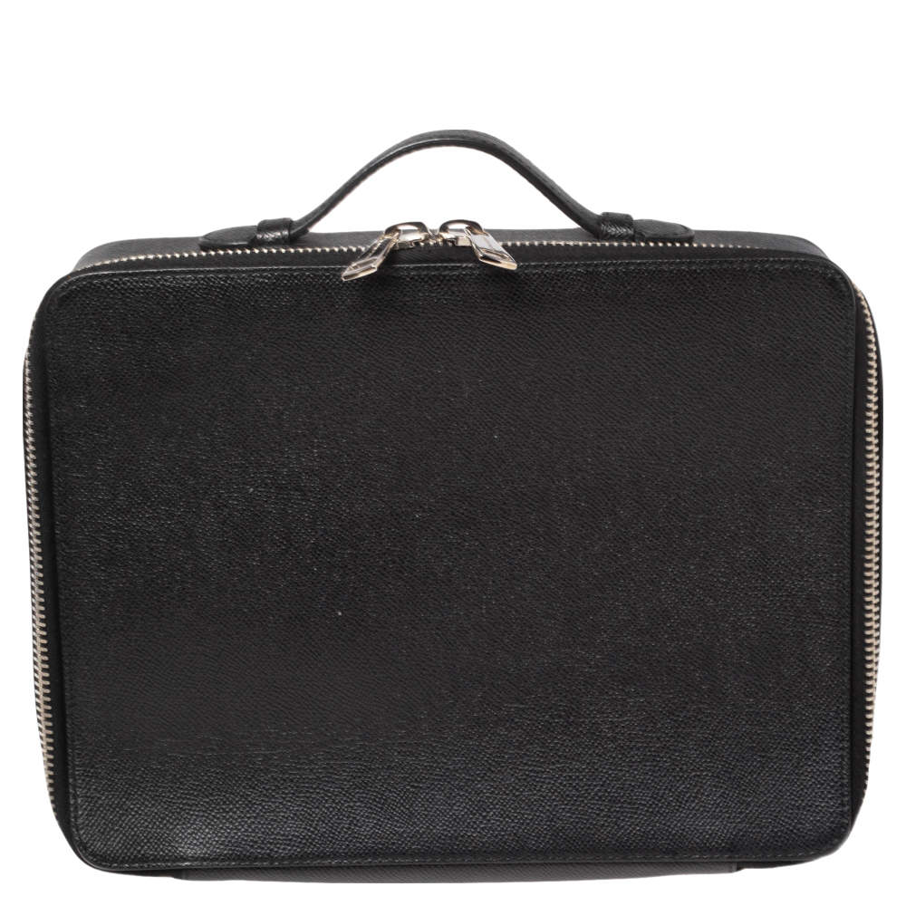 Pre Owned Dolce & Gabbana Black Leather Zip Around Briefcase