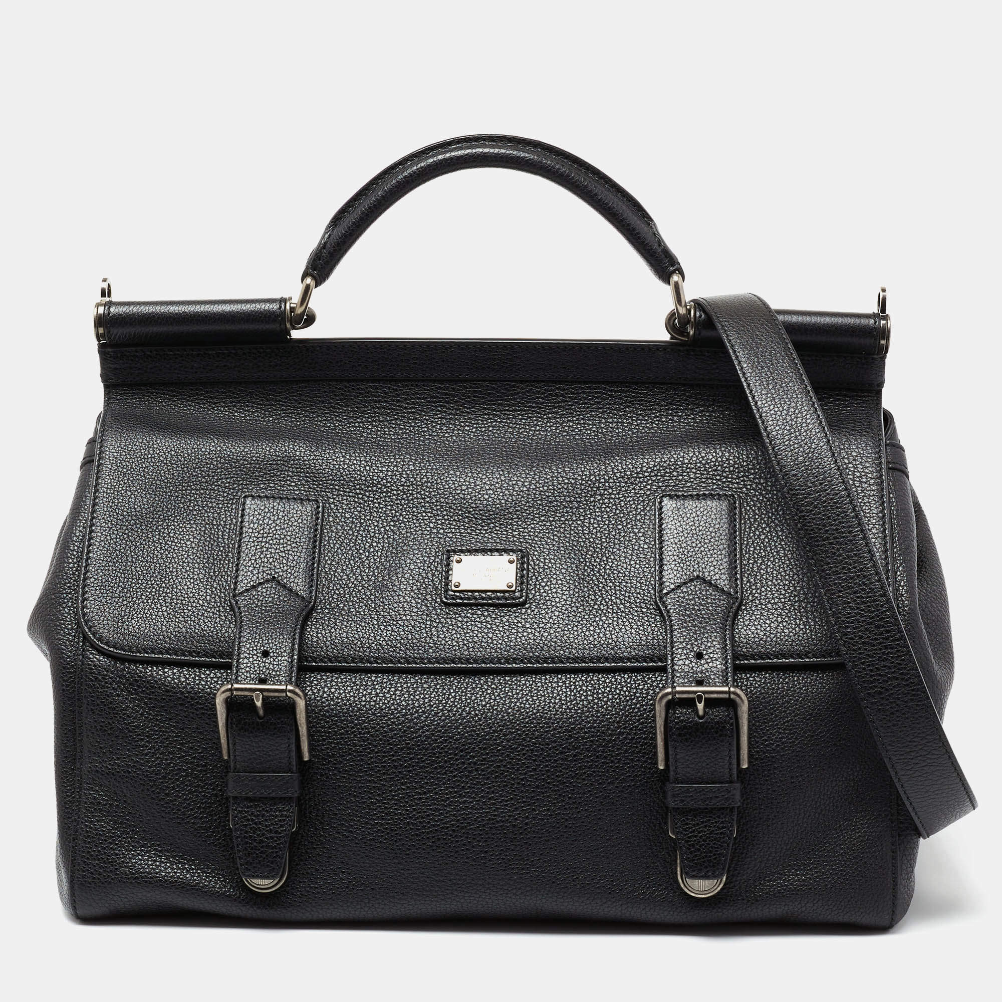 Pre Owned Dolce & Gabbana Black Leather Sicily Travel Bag