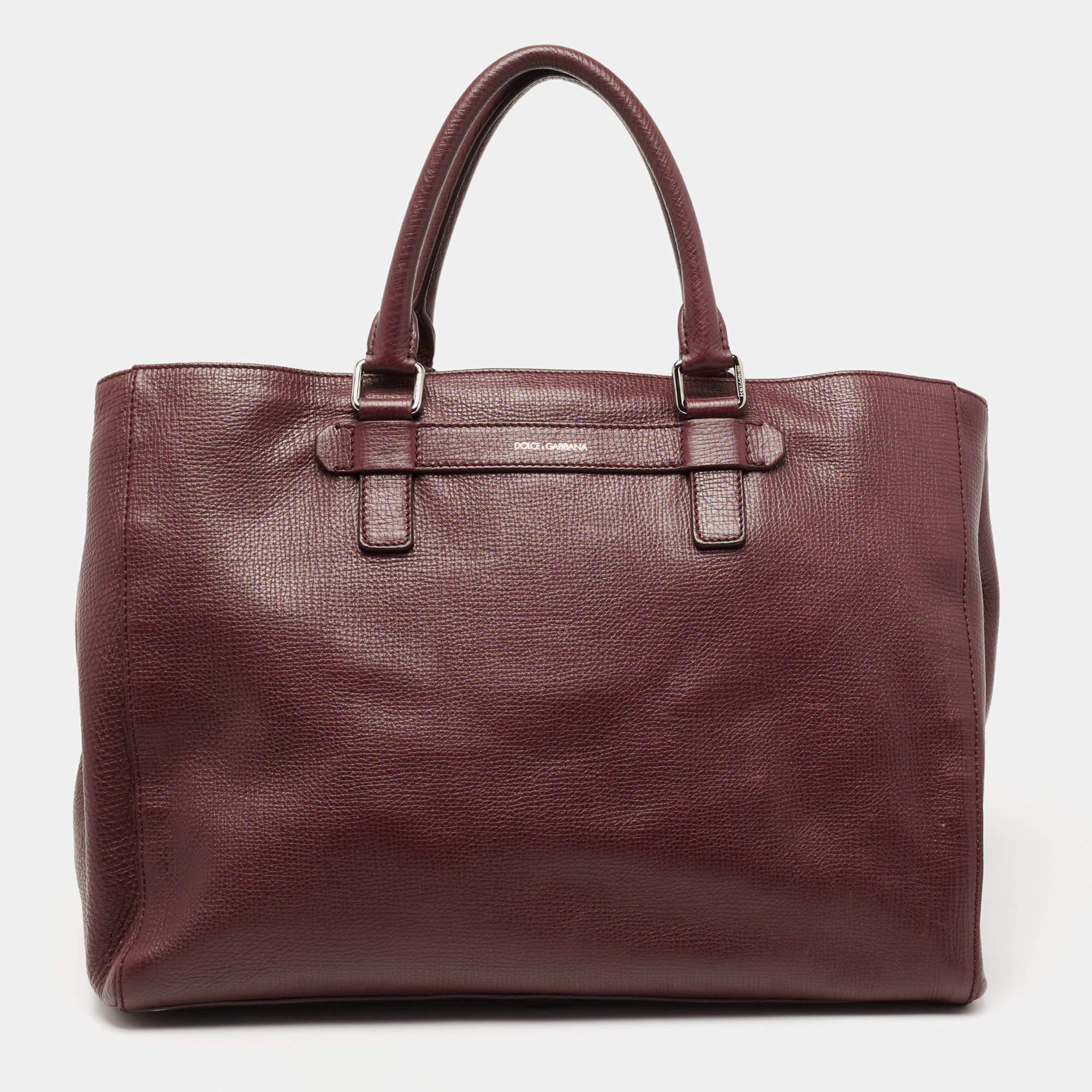 Pre Owned Dolce & Gabbana Burgundy Leather Weekender Tote       