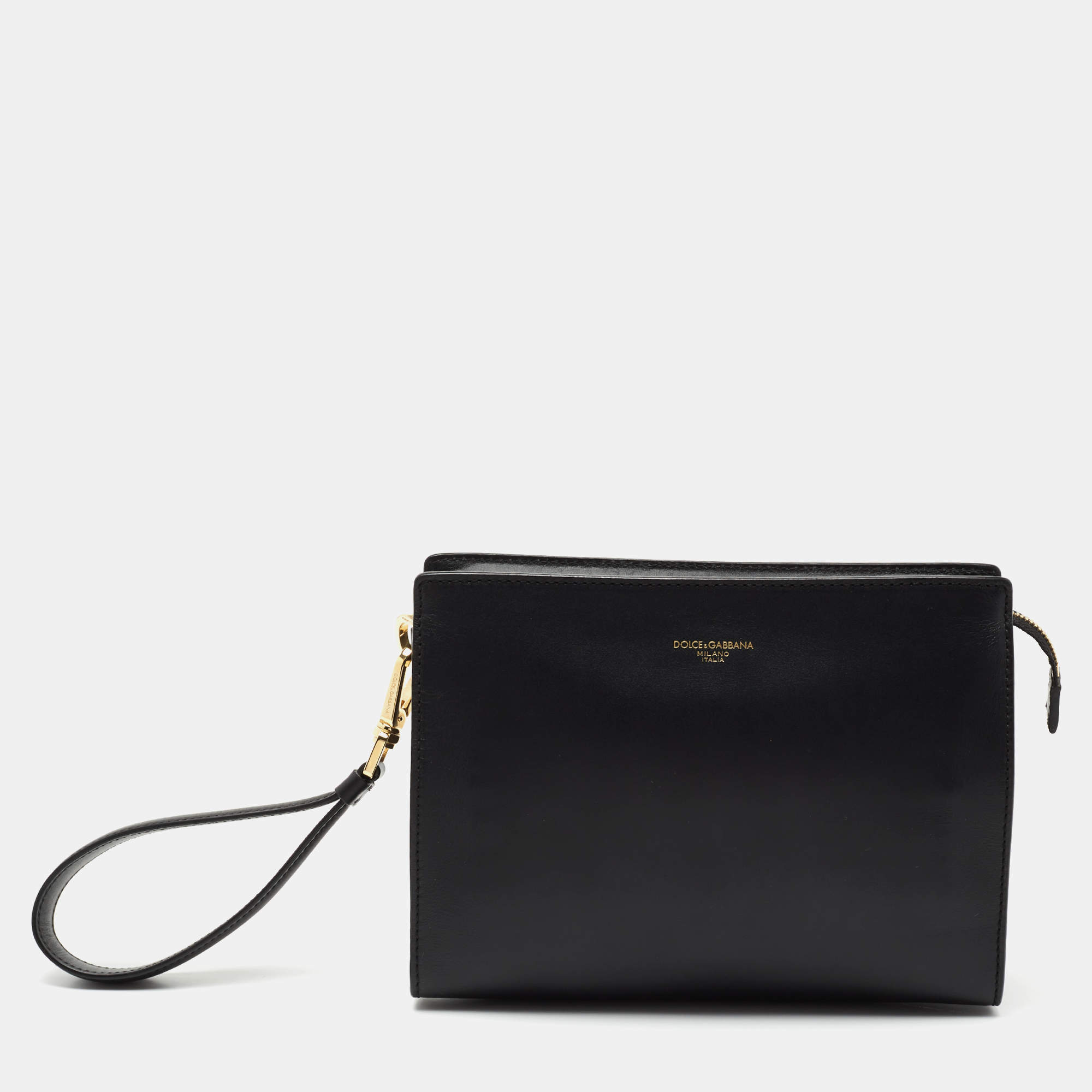 Dolce & Gabbana Black Leather Zip Wristlet Clutch