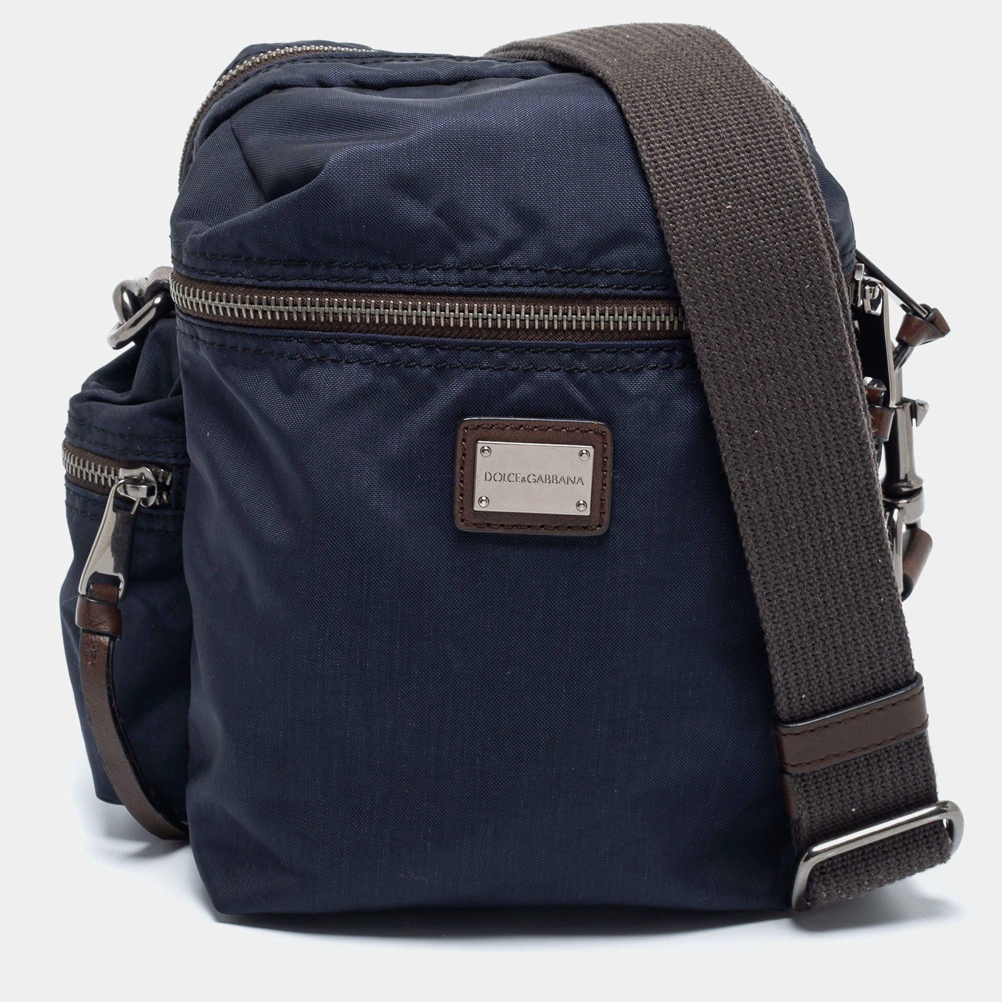 Dolce & Gabbana Navy Blue Nylon and Leather Messenger Bag