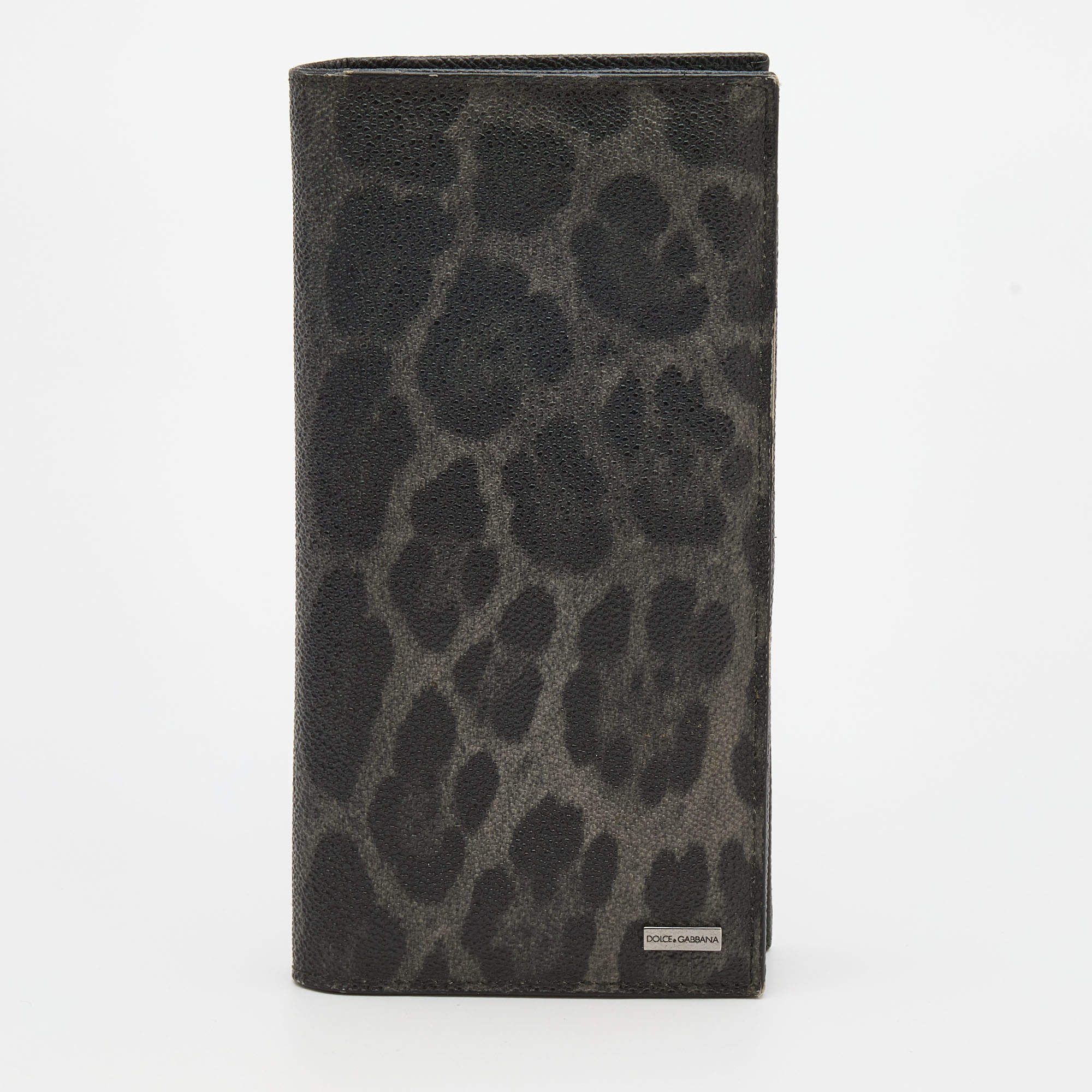 Dolce & Gabbana Grey/Black Leopard Print Coated Canvas Long Wallet
