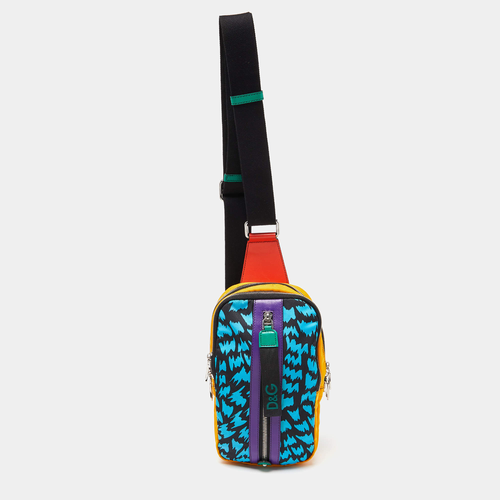 Dolce & Gabbana Multicolor Printed Nylon and Leather Sling Bag