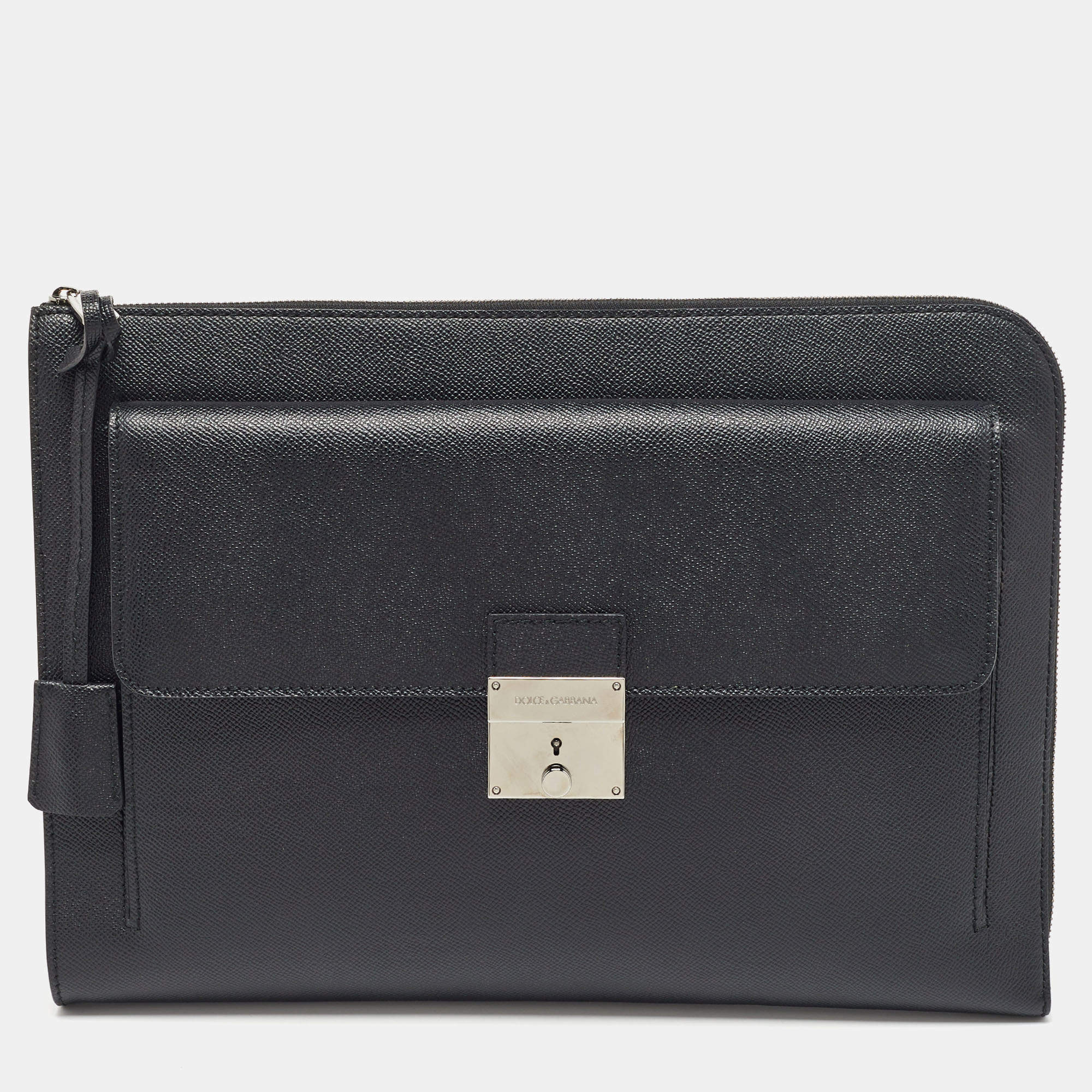 Pre Owned Dolce & Gabbana Black Leather Front Pocket Portfolio