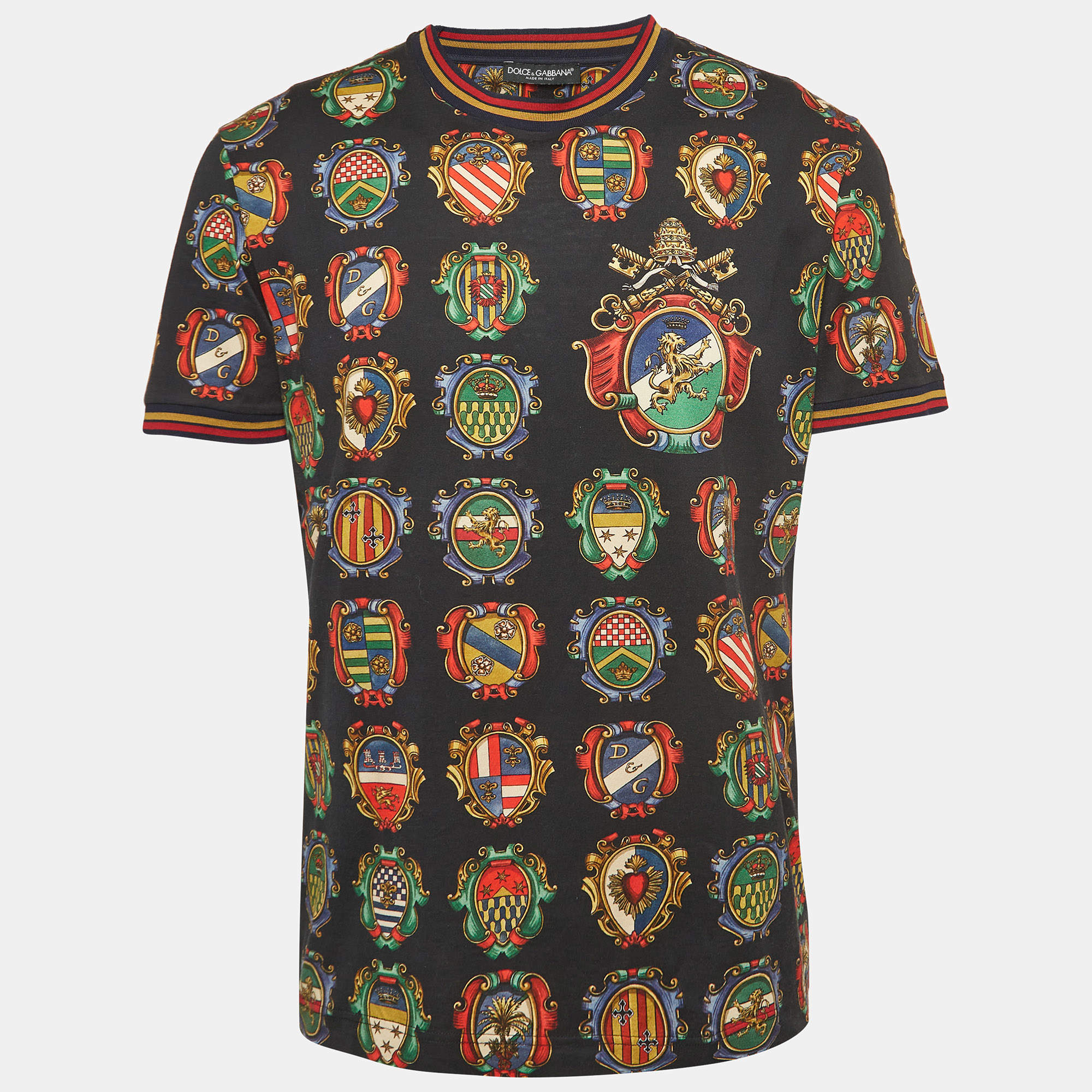 Pre Owned Dolce & Gabbana Black Emblem Print Cotton T-shirt L