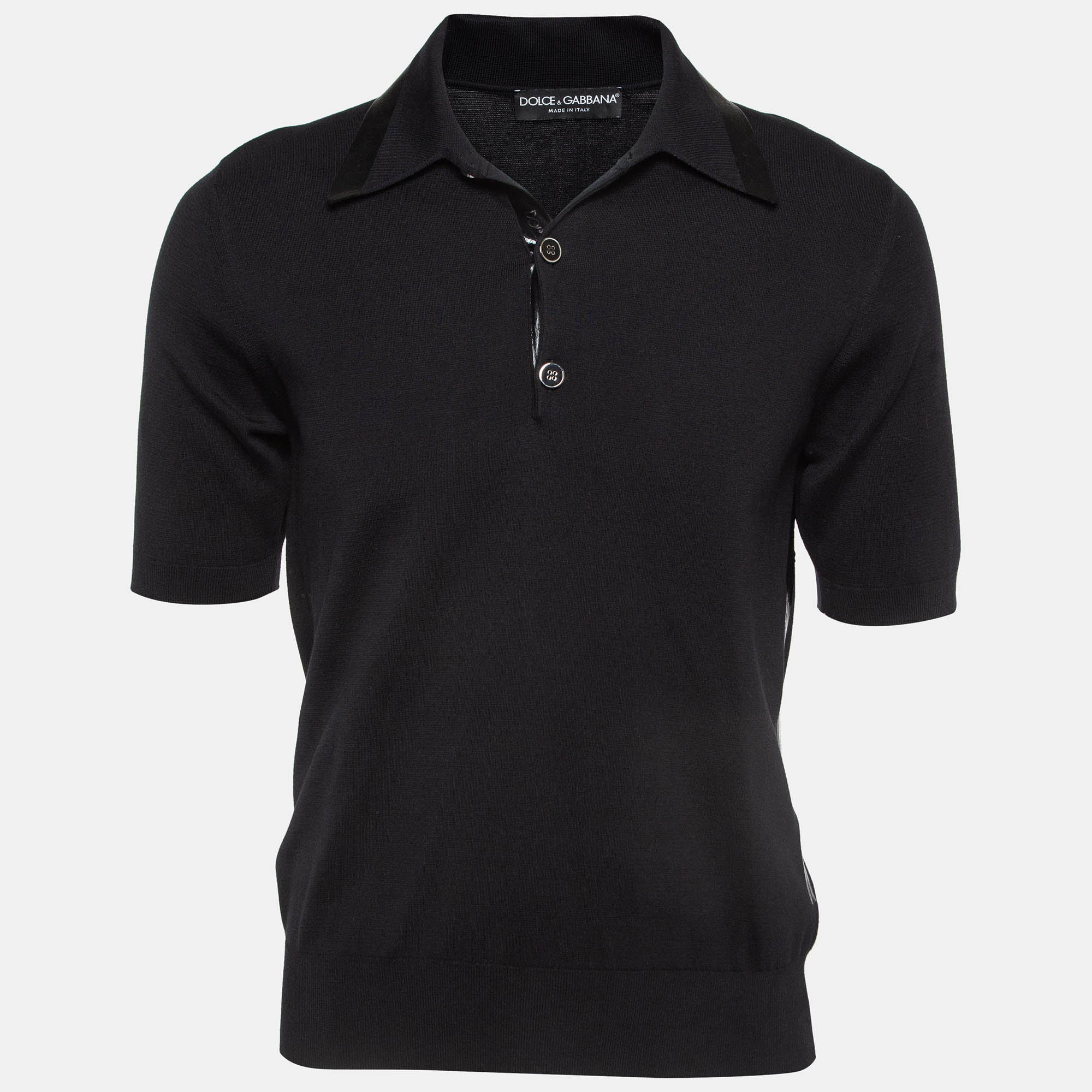 مملوكة مسبقًا Dolce & Gabbana Black Logo Print Cotton Polo T-Shirt M