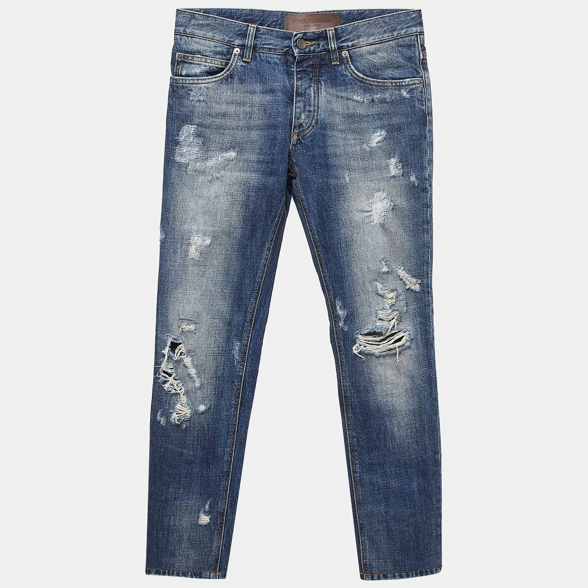 Pre Owned Dolce & Gabbana Blue Distressed Denim Jeans S Waist 30"