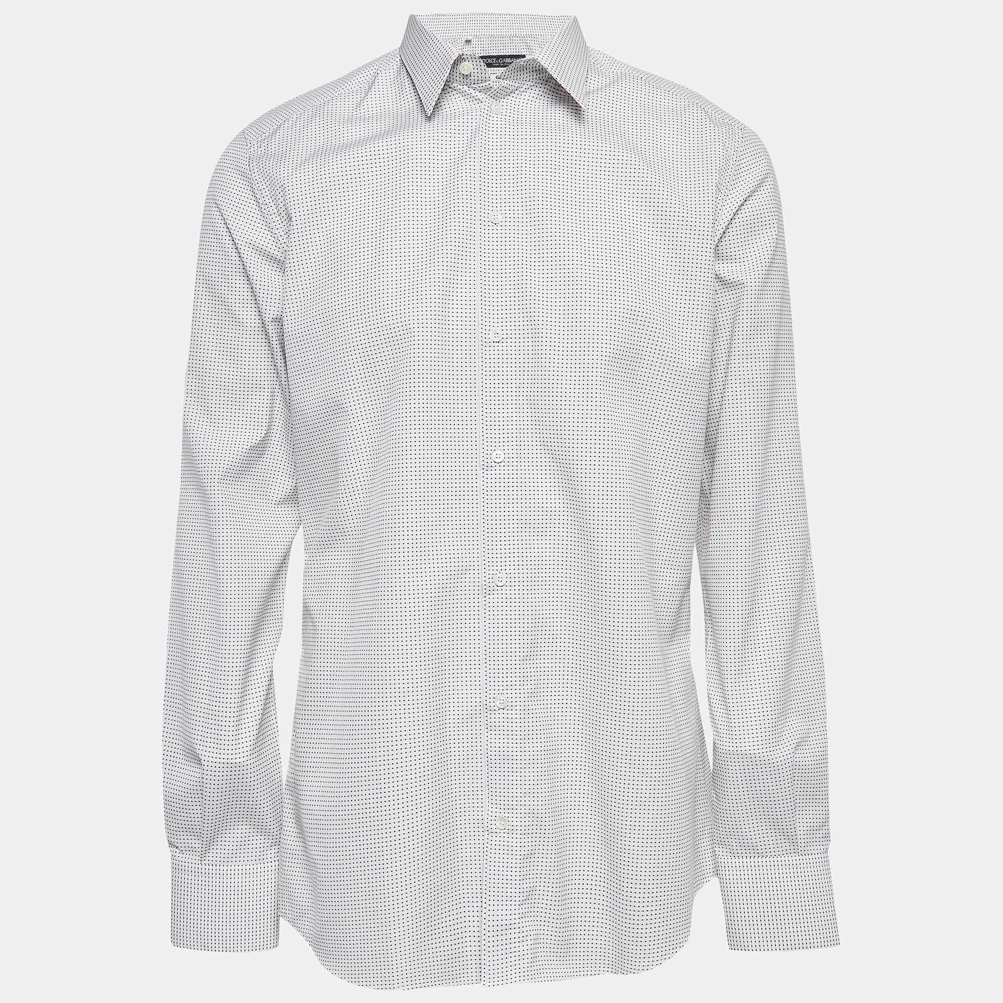 مملوكة مسبقًا Dolce & Gabbana White Polka Dots Jacquard Cotton Shirt XL