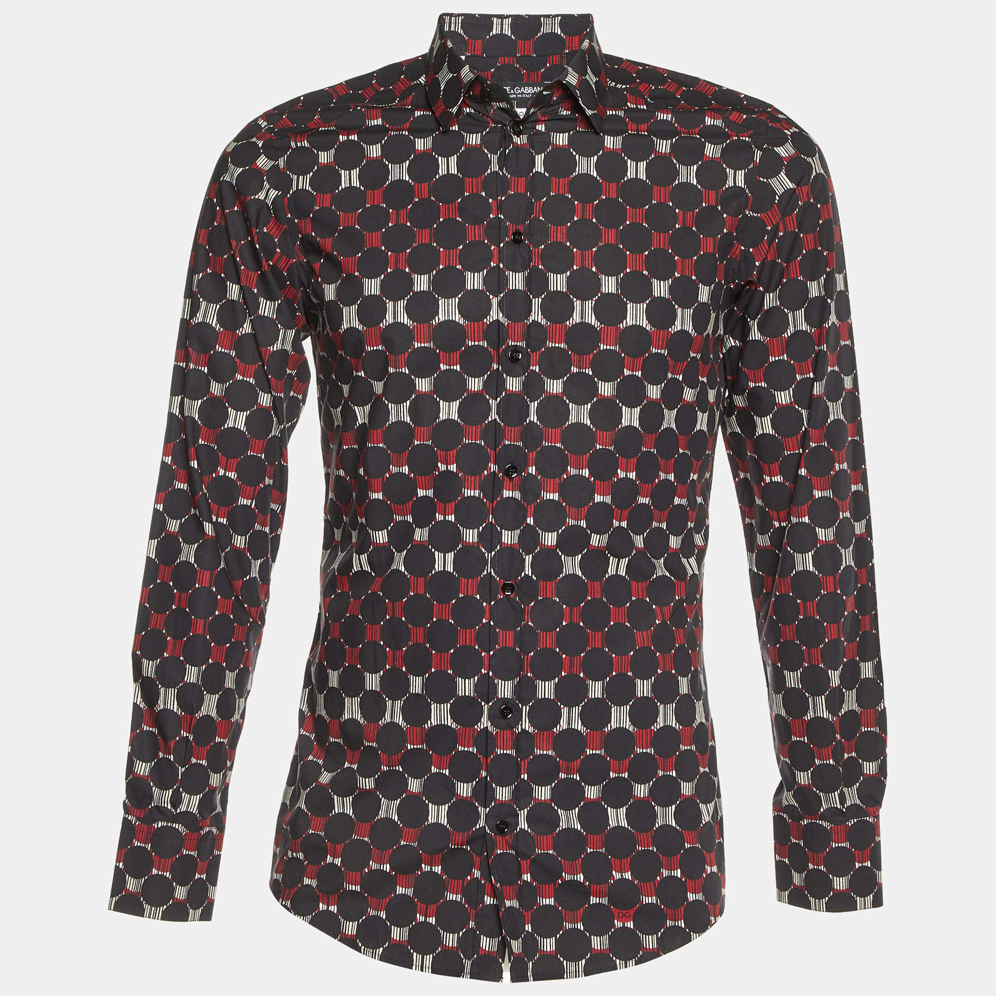 Pre Owned Dolce & Gabbana Gold Black Printed Cotton Buttoned Up Shirt S