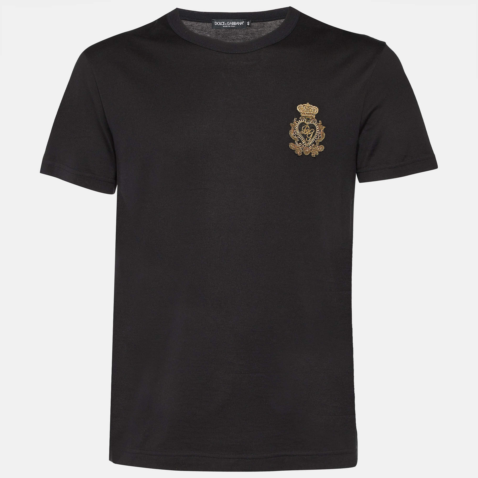 Pre Owned Dolce & Gabbana Black Cotton Embroidered Motif T-Shirt S