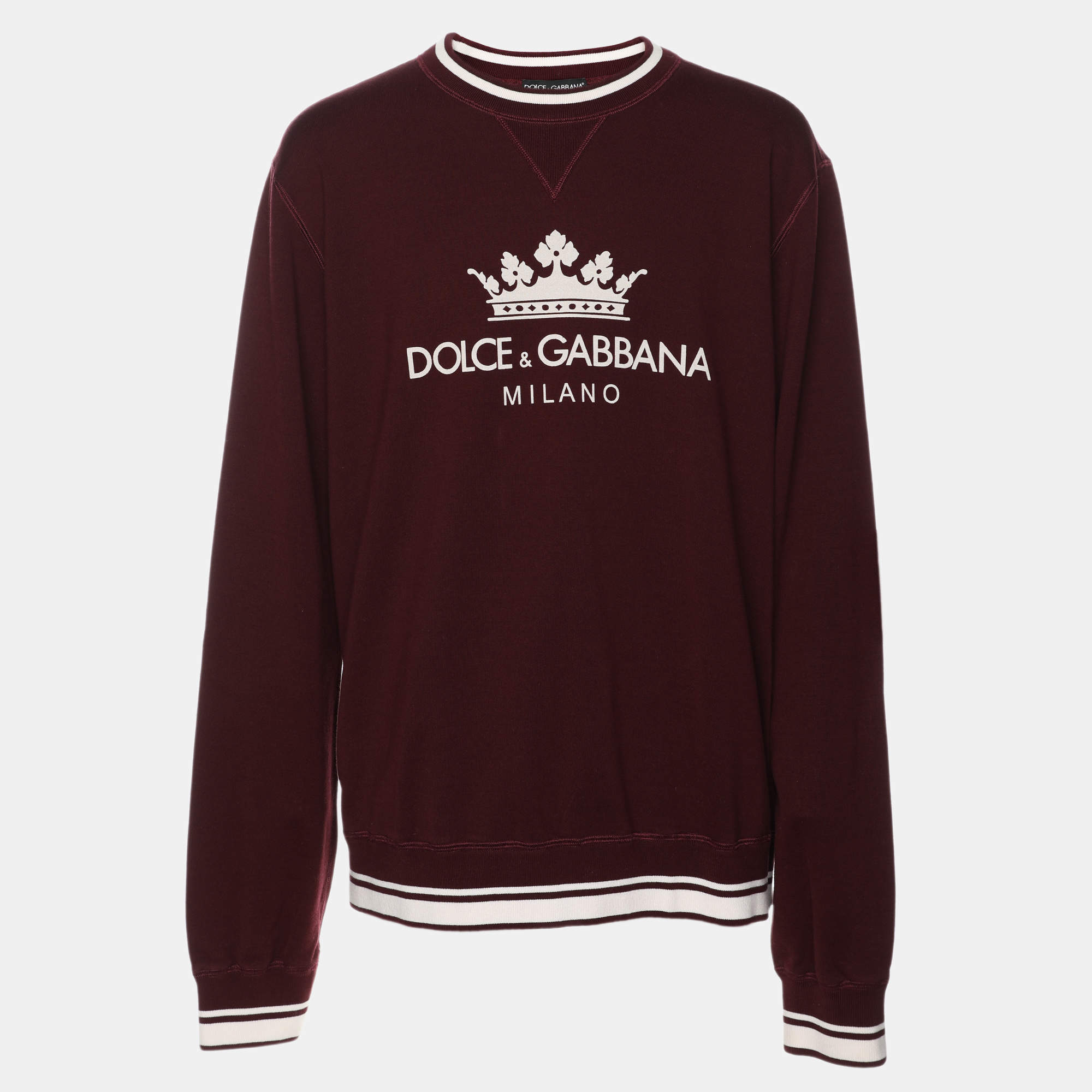 Pre Owned Dolce & Gabbana Burgundy Cotton Knit Logo Crew Neck Sweatshirt XXXL