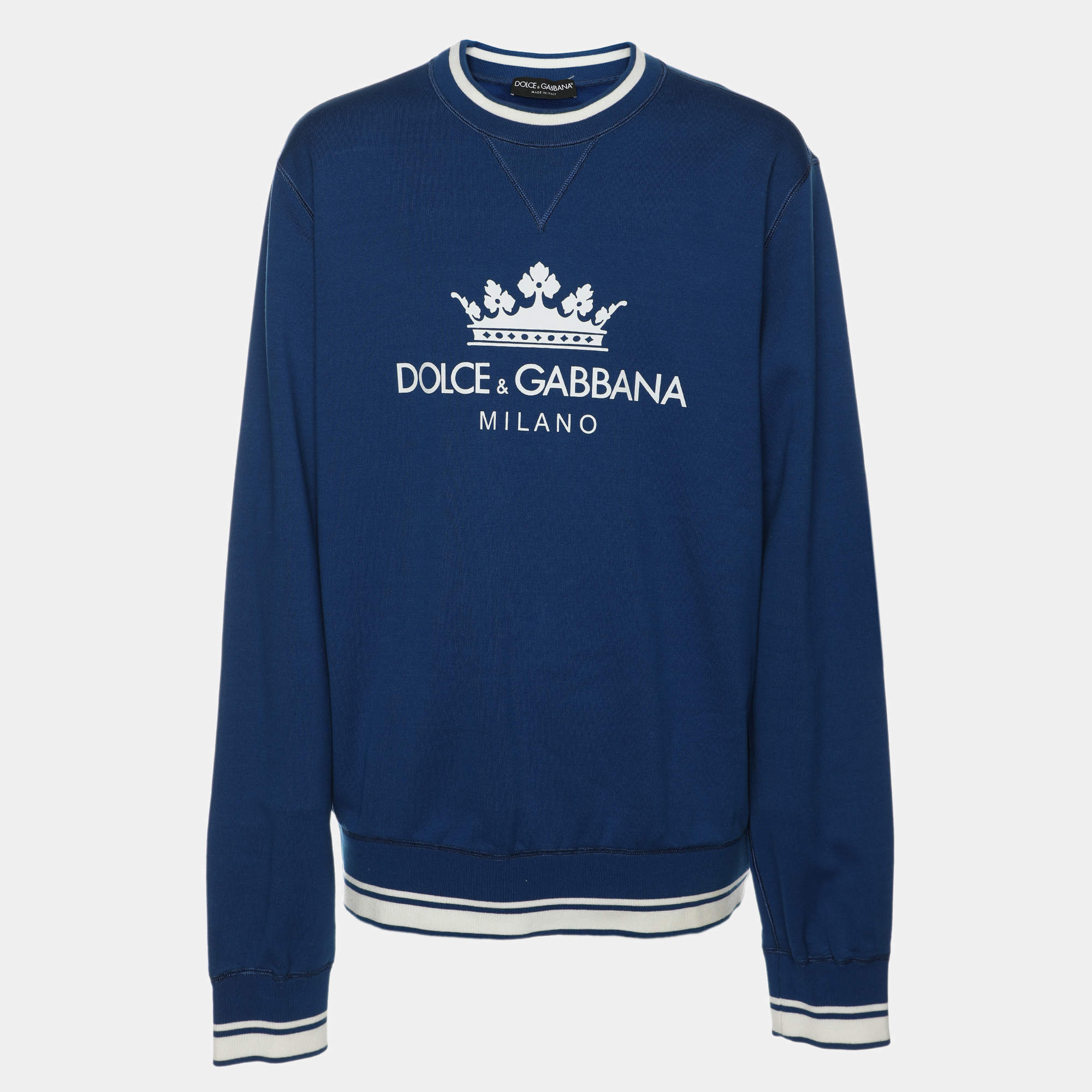 Pre Owned Dolce & Gabbana Blue Cotton Knit Logo Crew Neck Sweatshirt XXXL