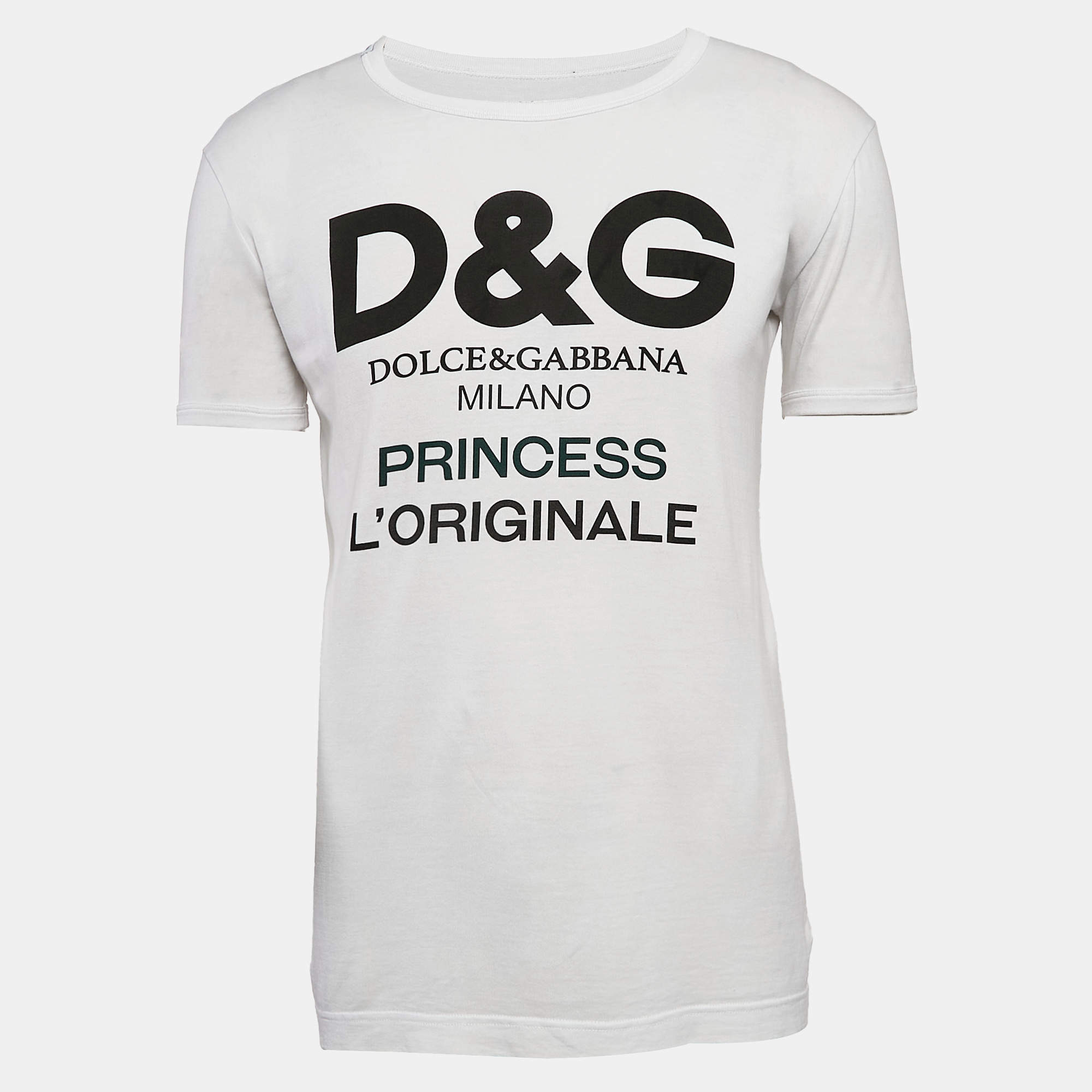 Pre Owned Dolce & Gabbana White Logo Print Jersey Crew Neck T-Shirt M