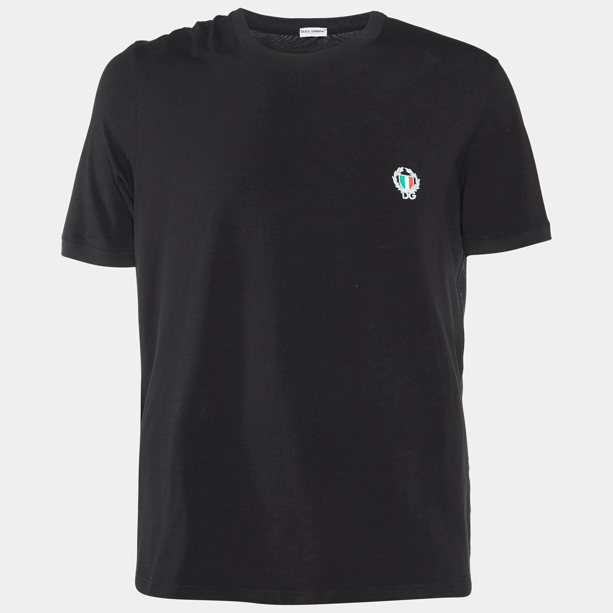 Pre Owned Dolce & Gabbana Underwear Black Cotton Logo Embroidered T-Shirt L