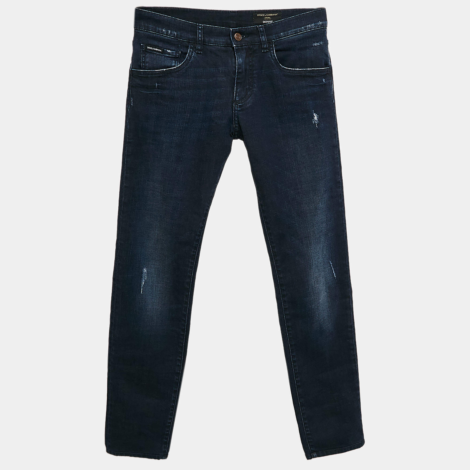 Pre Owned Dolce & Gabbana Navy Blue Washed Denim Skinny Jeans XS Waist 28"