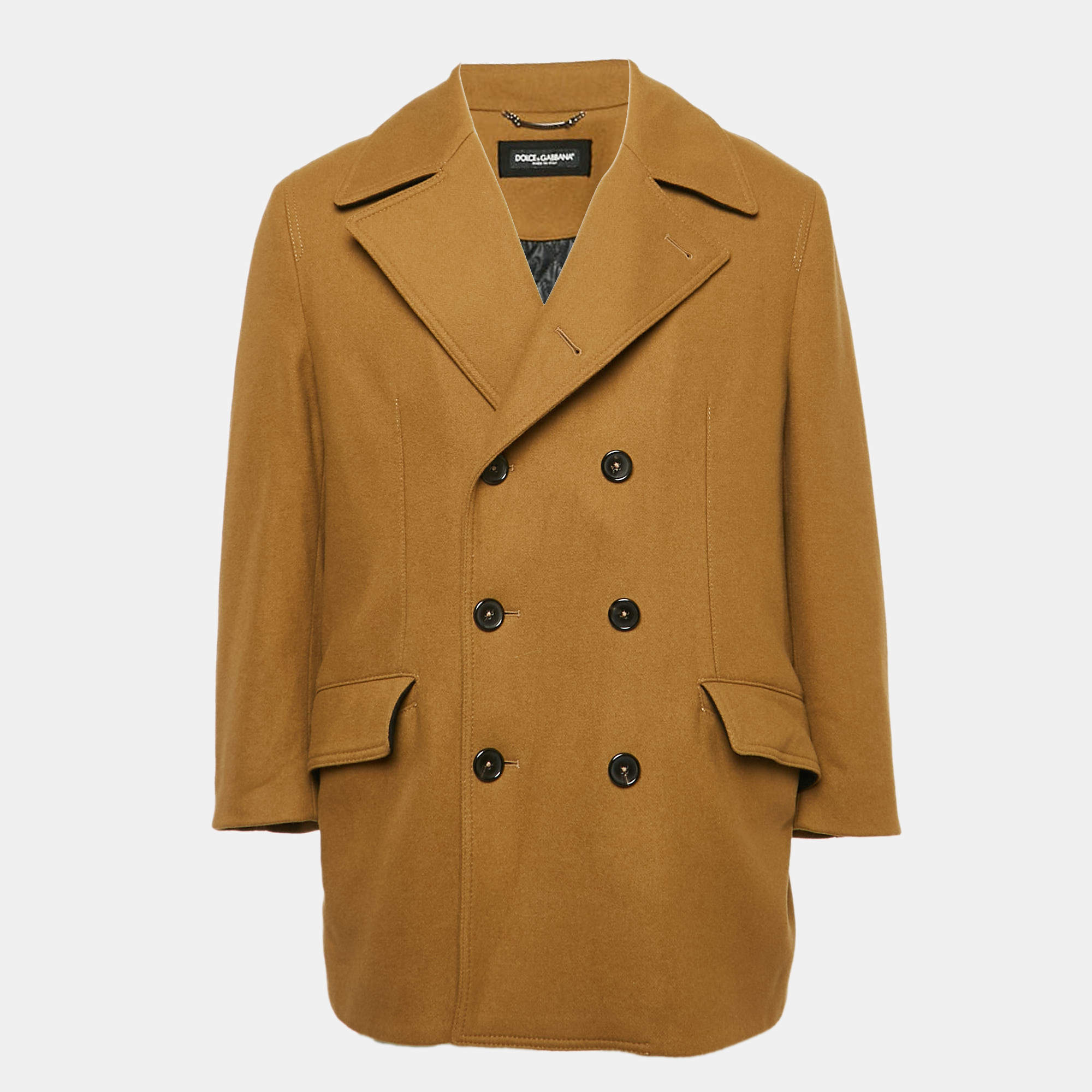 Dolce & Gabbana Brown Wool Blend Felt Double Breasted Peacoat XL