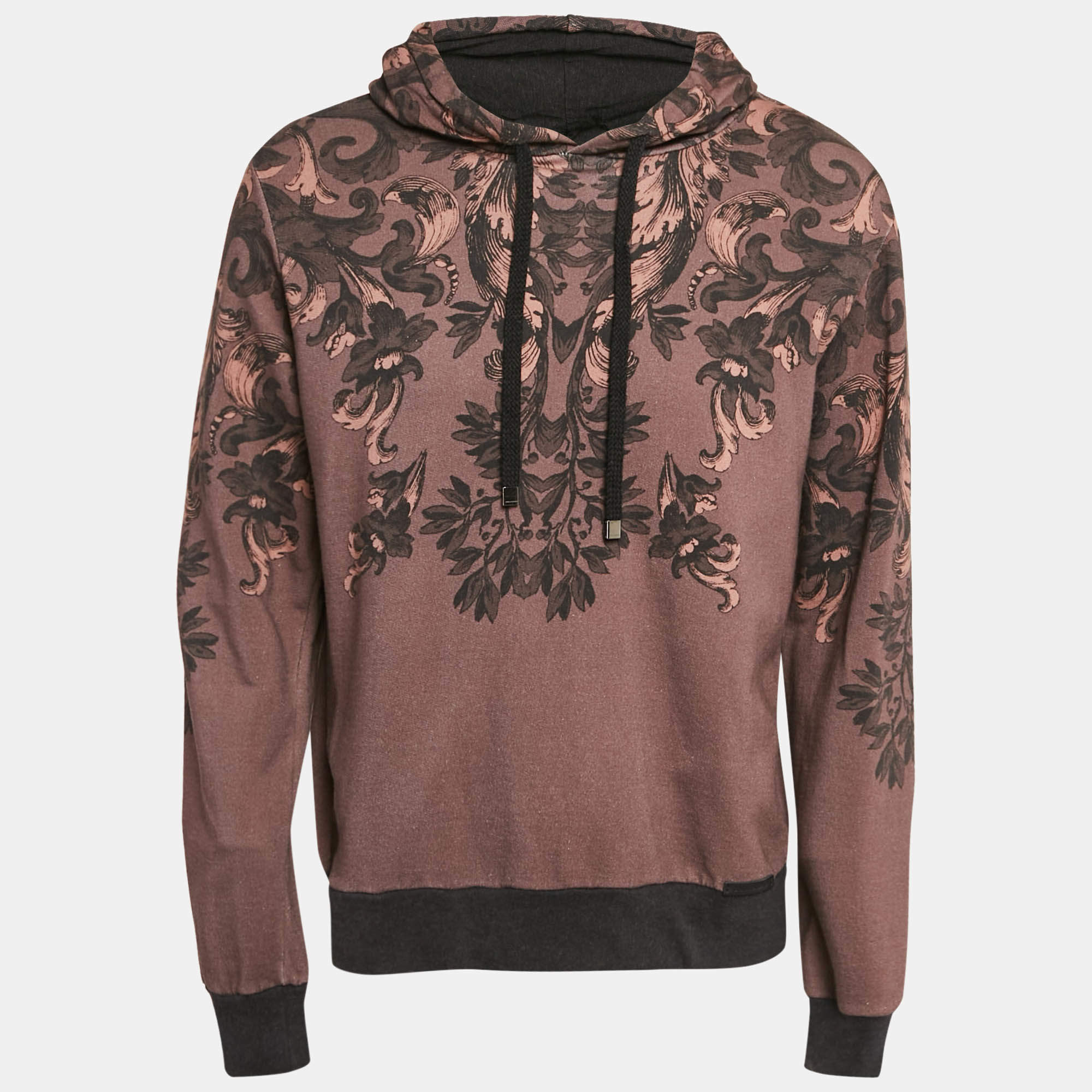 Pre Owned Dolce & Gabbana Wine Pink Printed Cotton Hoodie XL