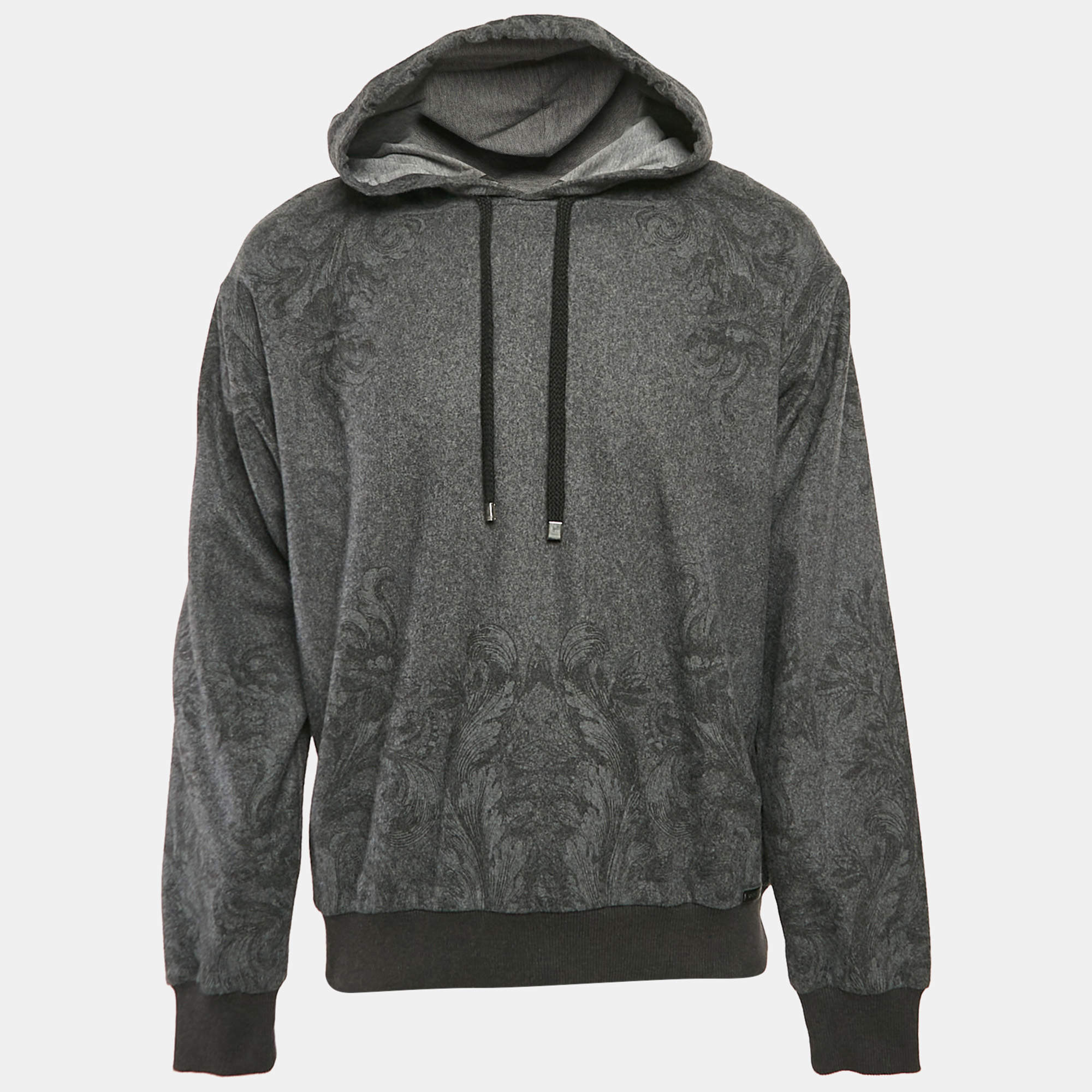 Pre Owned Dolce & Gabbana Grey Printed Wool Felt Hoodie L