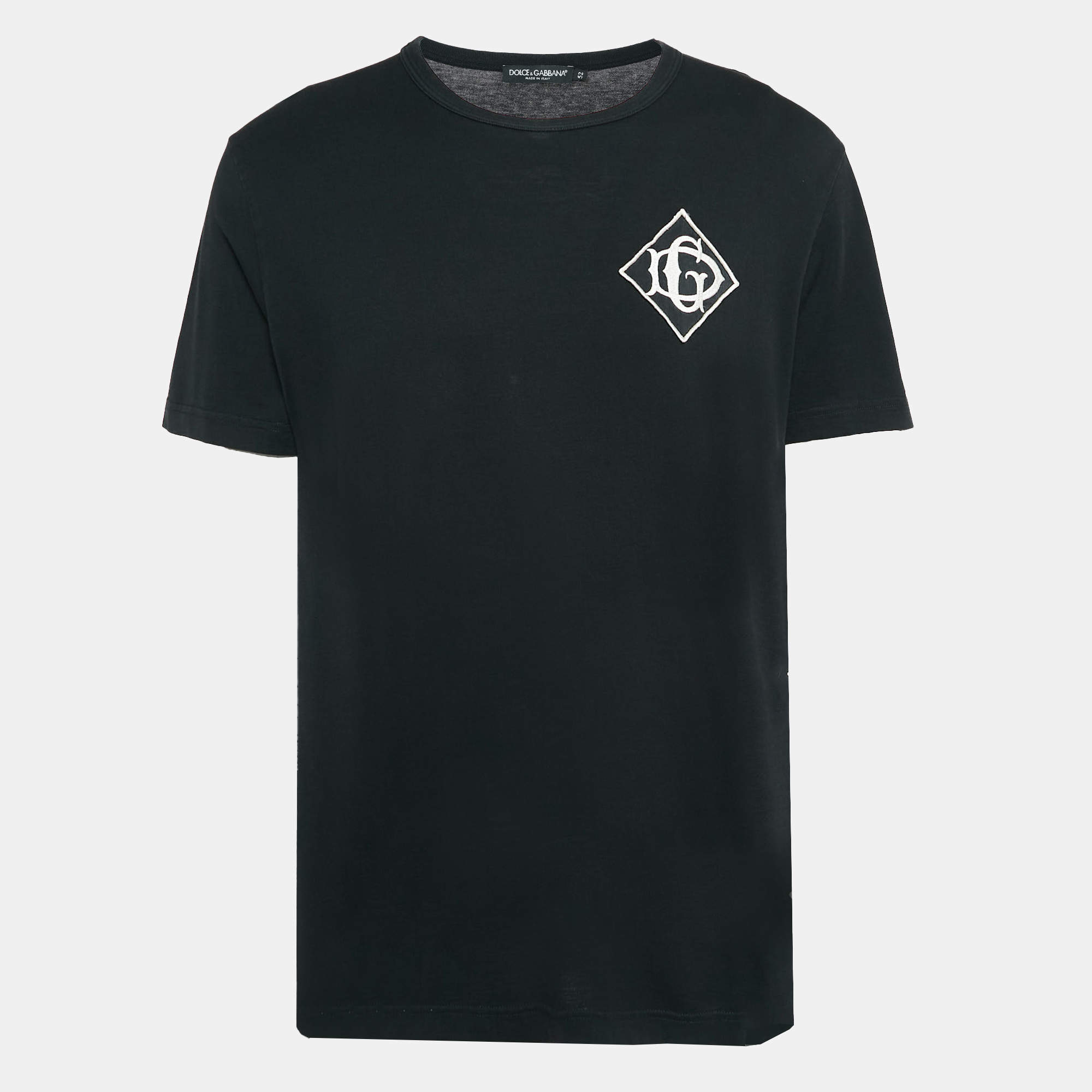 Pre Owned Dolce & Gabbana Black DG Embroidered Jersey T-Shirt XL