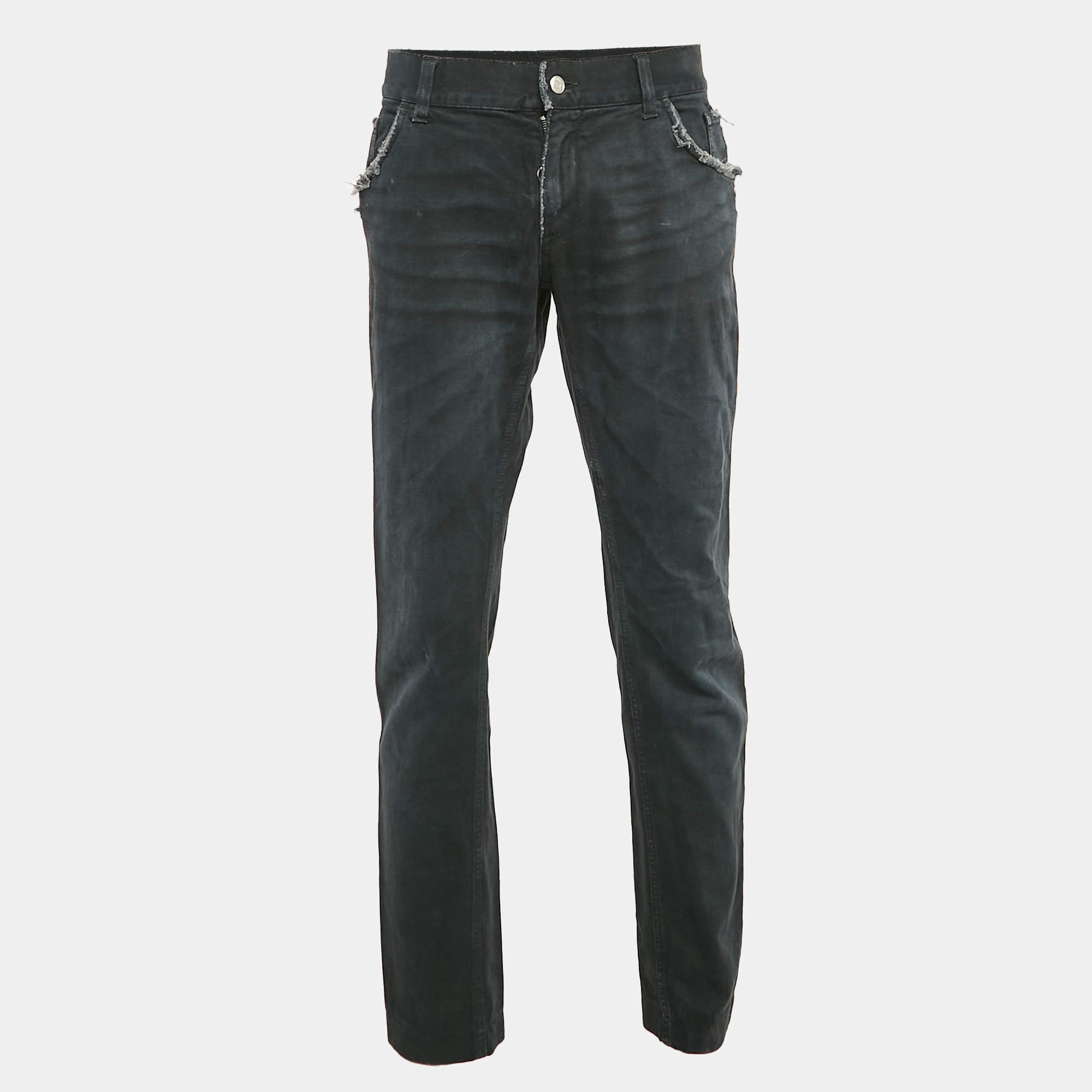 Pre Owned Dolce & Gabbana Black Distressed Denim Jeans Waist 36"