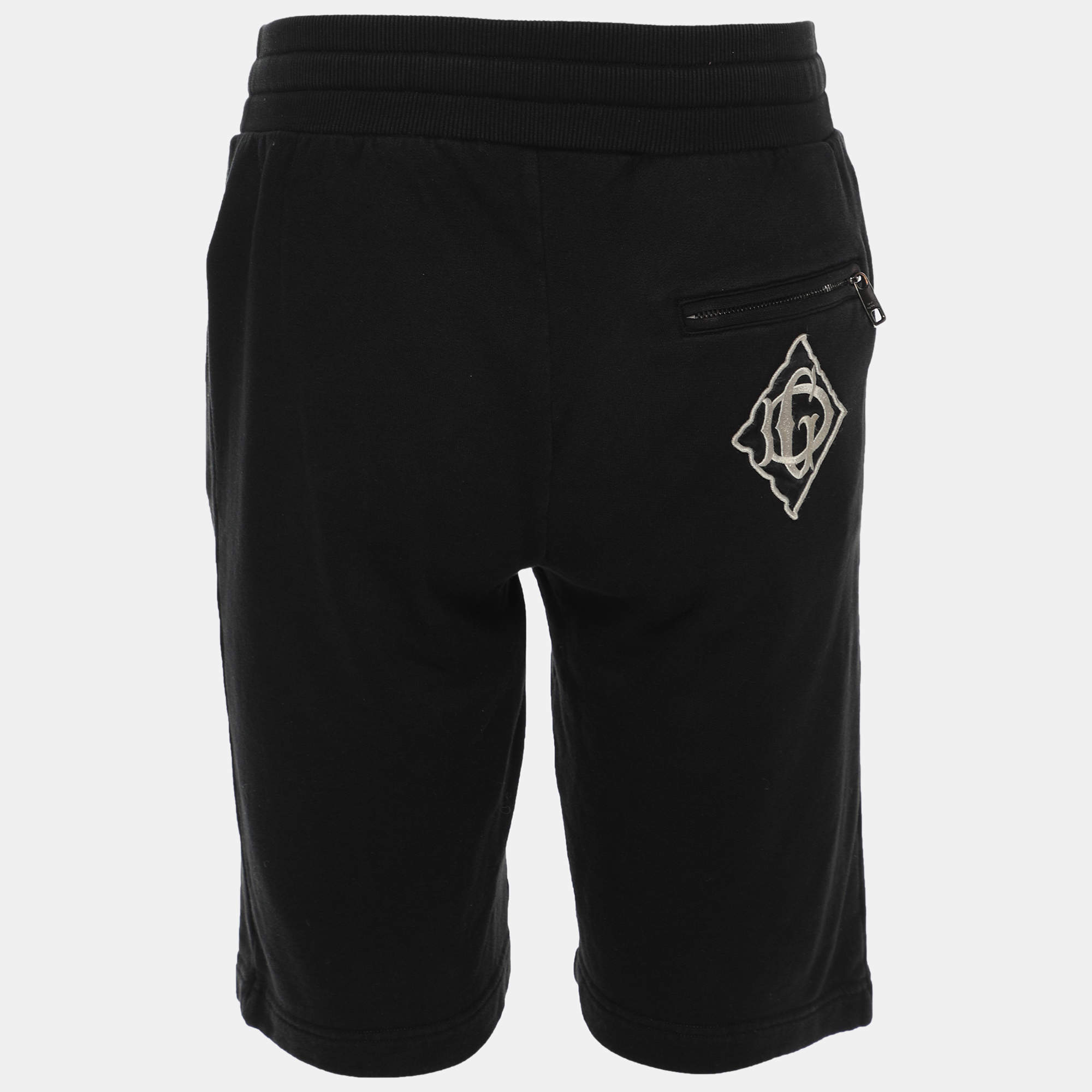 Pre Owned Dolce & Gabbana Cotton Knit DG Embroidered Drawstring Shorts XS