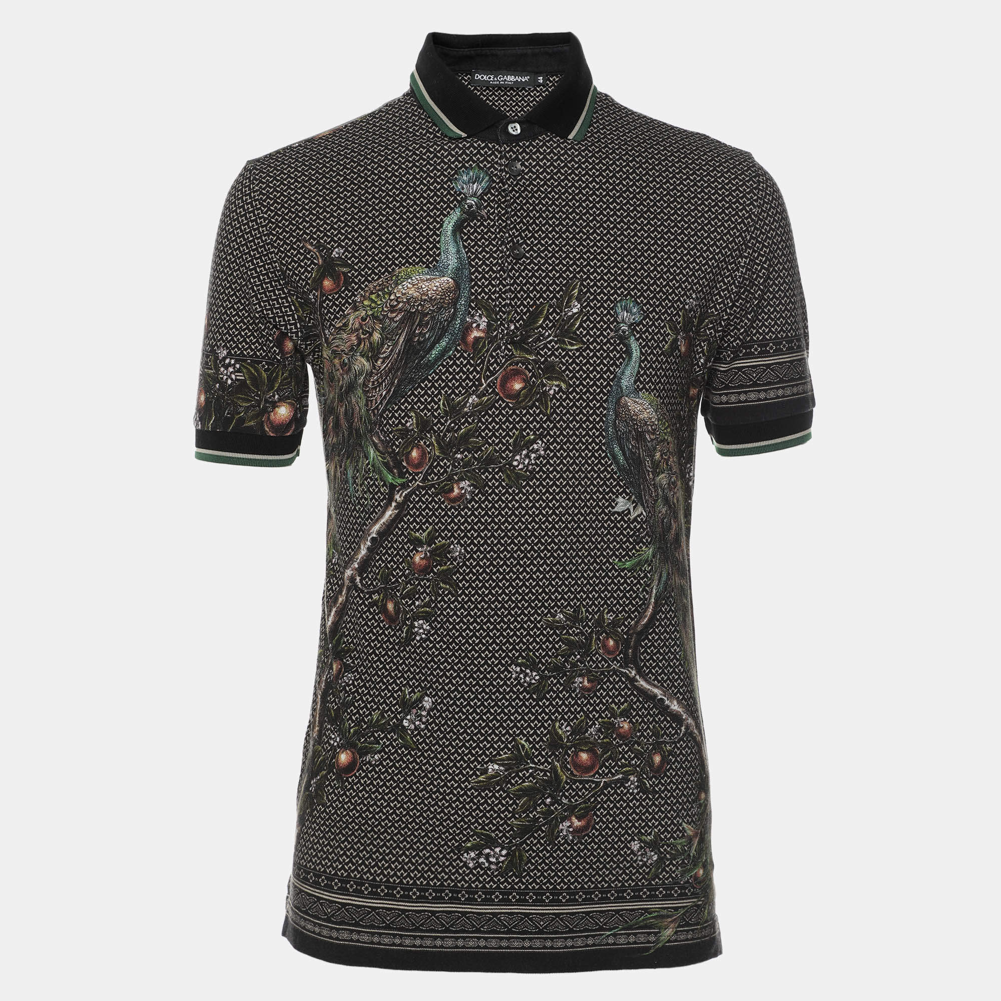 Dolce & Gabbana Multicolor Peacock Print Cotton Polo Shirt XS