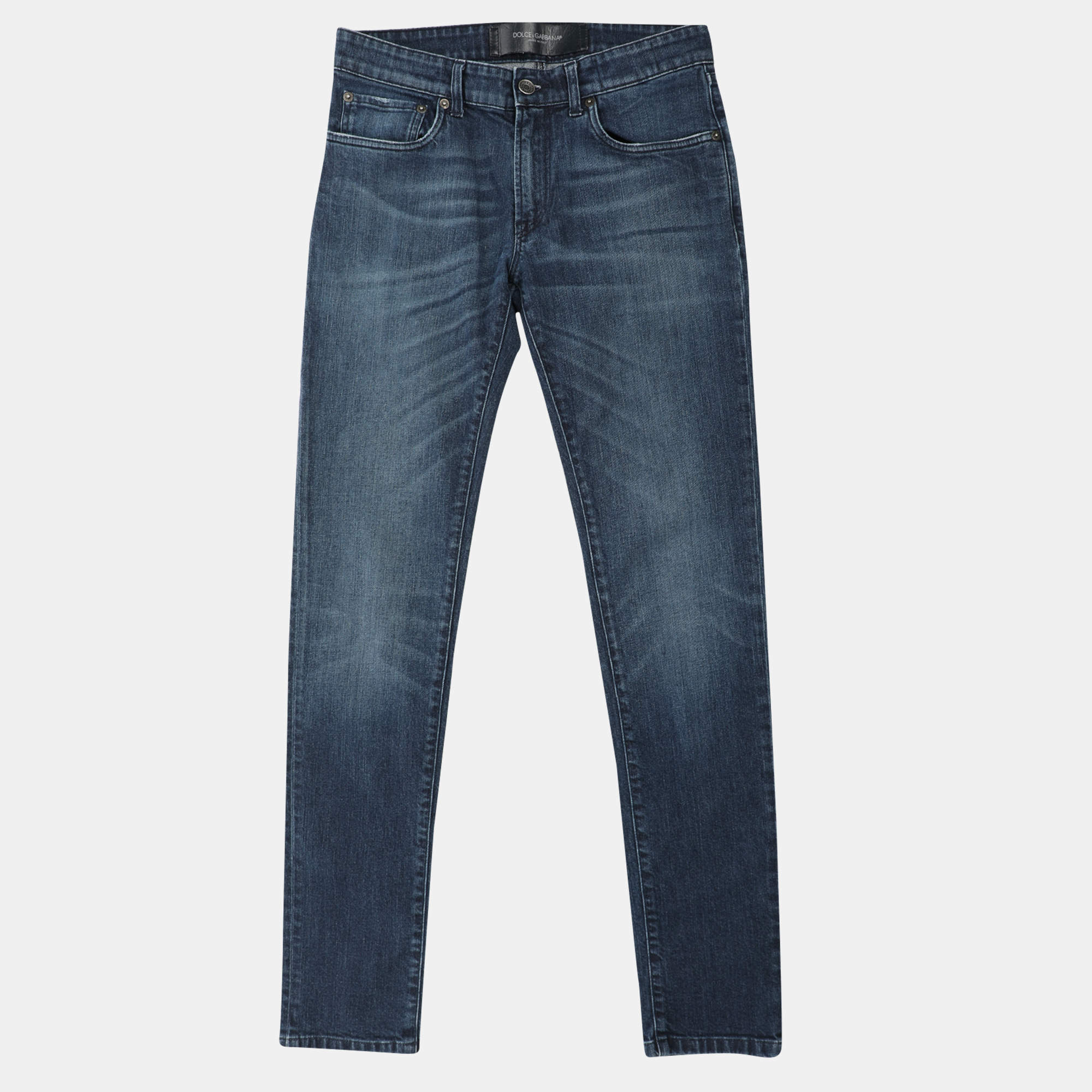 Pre Owned Dolce & Gabbana Blue Cotton Plaque Jeans XS