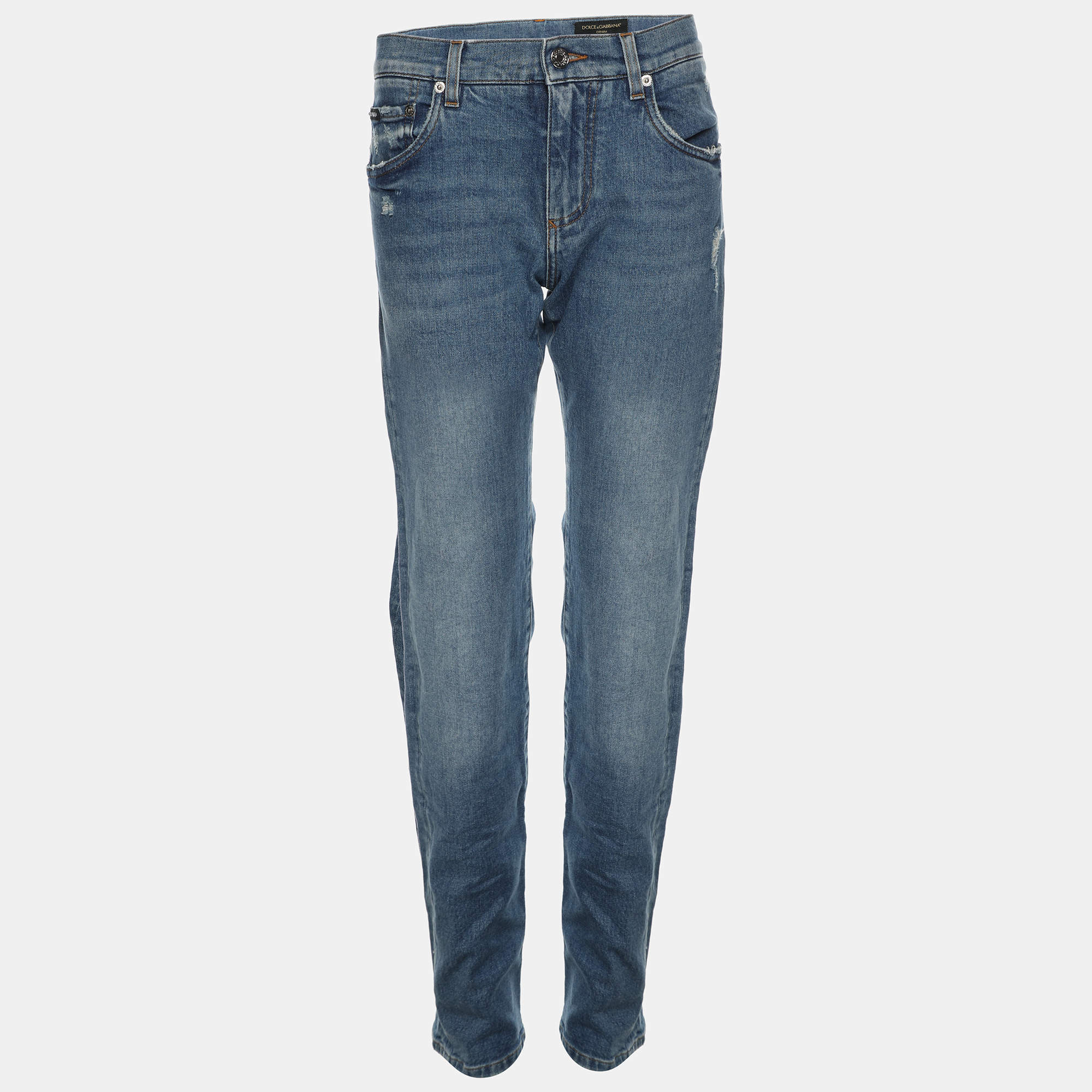 Dolce and Gabbana Faded Blue Denim "New Vintage Denim" Skinny Ripped Jeans XS