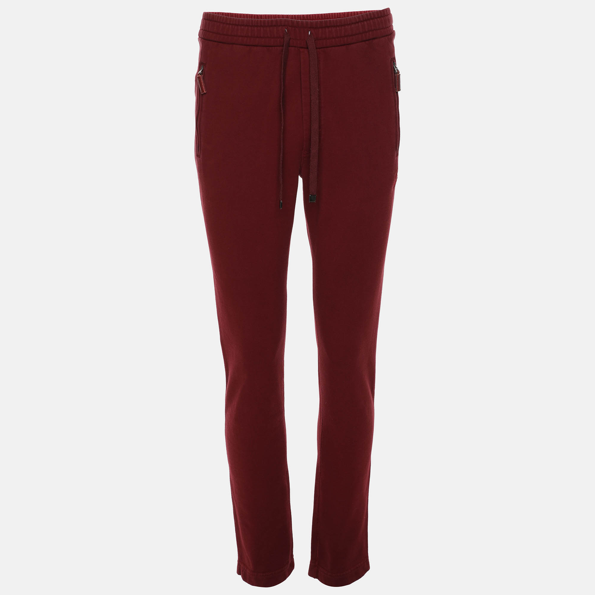 Pre Owned Dolce & Gabbana Burgundy Cotton Drawstring Track Pants XS
