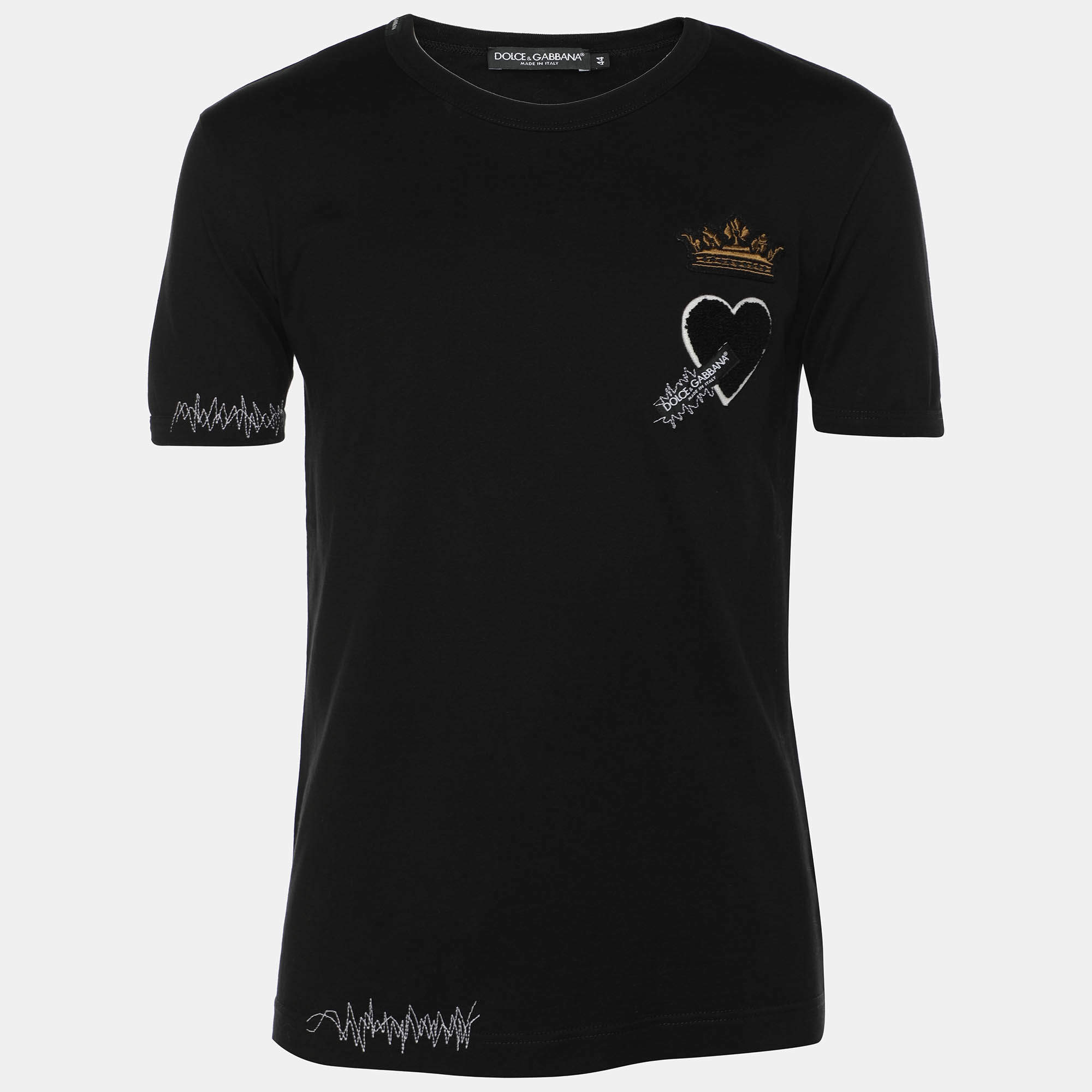 Pre Owned Dolce & Gabbana Black Cotton  Flock Logo  T-Shirts XS