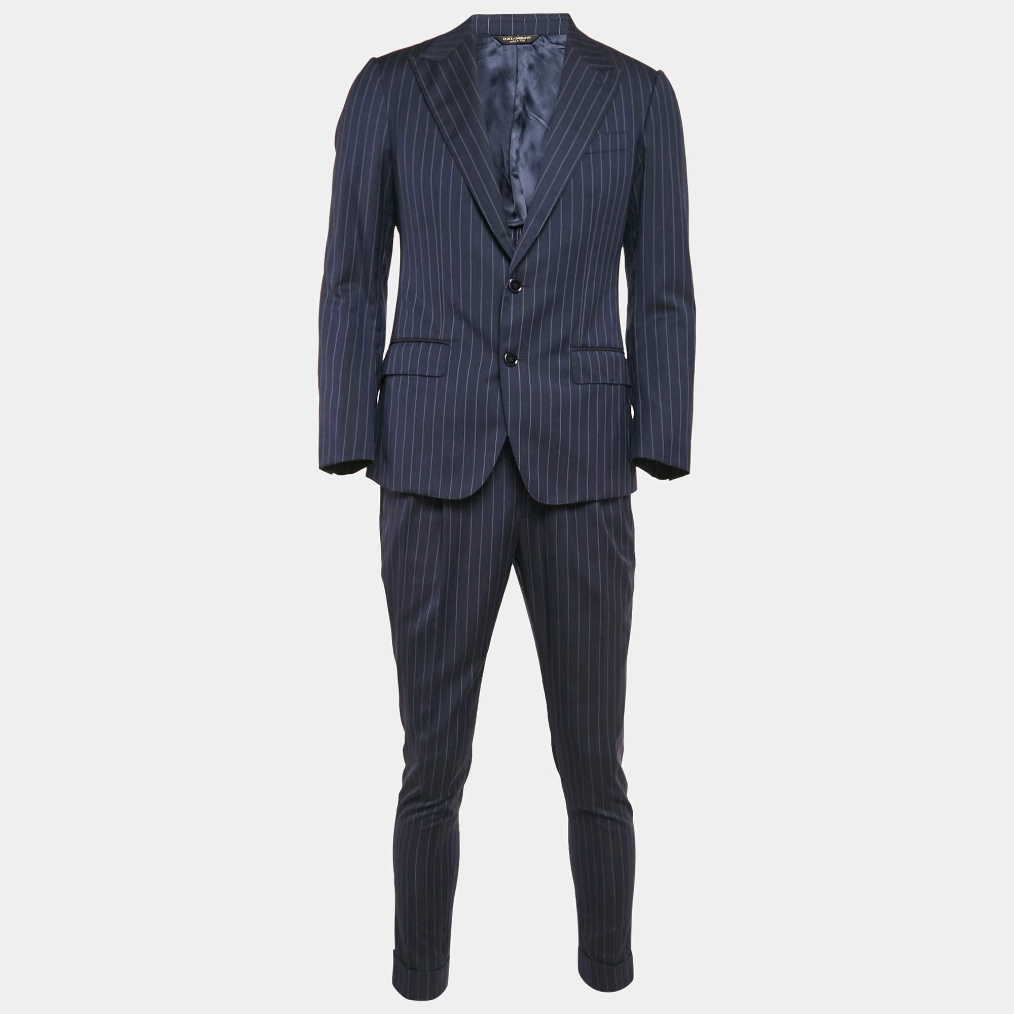 Dolce & Gabbana Navy Blue Stripe Wool Sartoria Tailored Pants Suit XXS