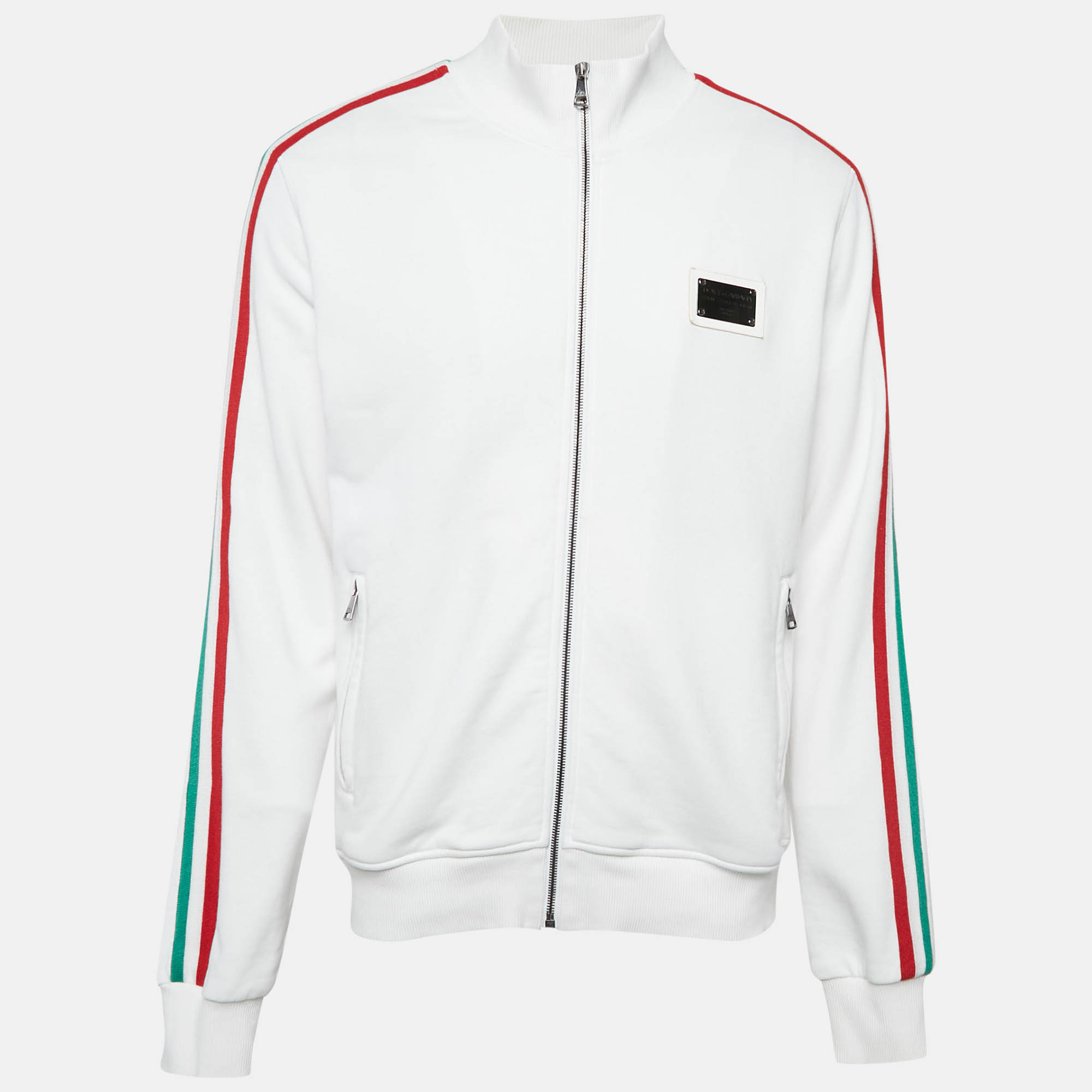 Pre Owned Dolce & Gabbana White Logo Plaque Jersey Side Strip Detail Jacket XL
