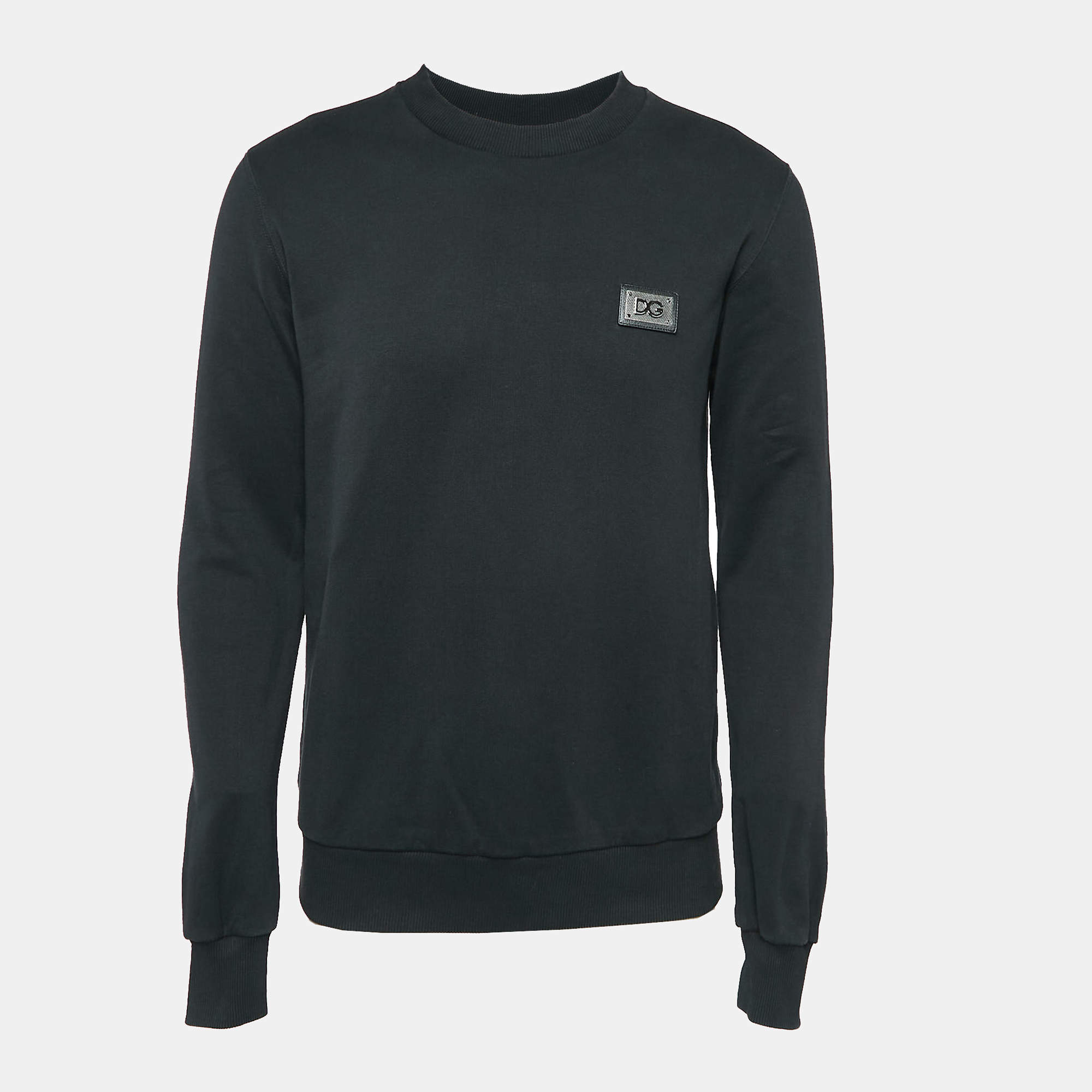 Pre Owned Dolce & Gabbana Black Cotton Logo Patch Detail Sweatshirt M