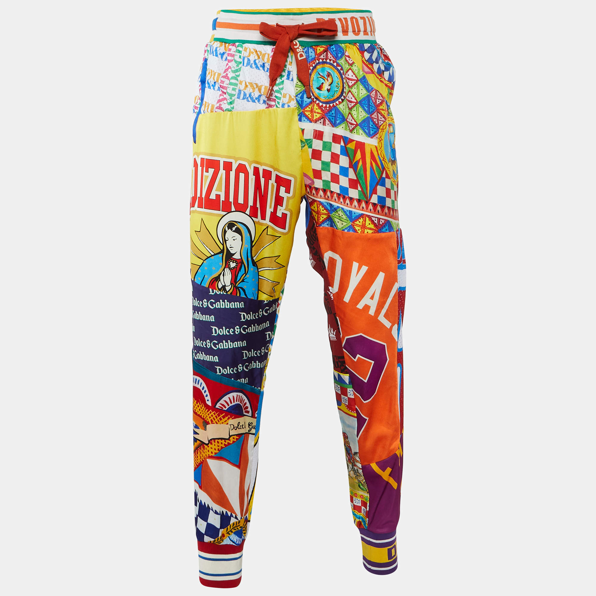 Pre Owned Dolce & Gabbana Multicolor Patchwork Print Satin Track Pants L