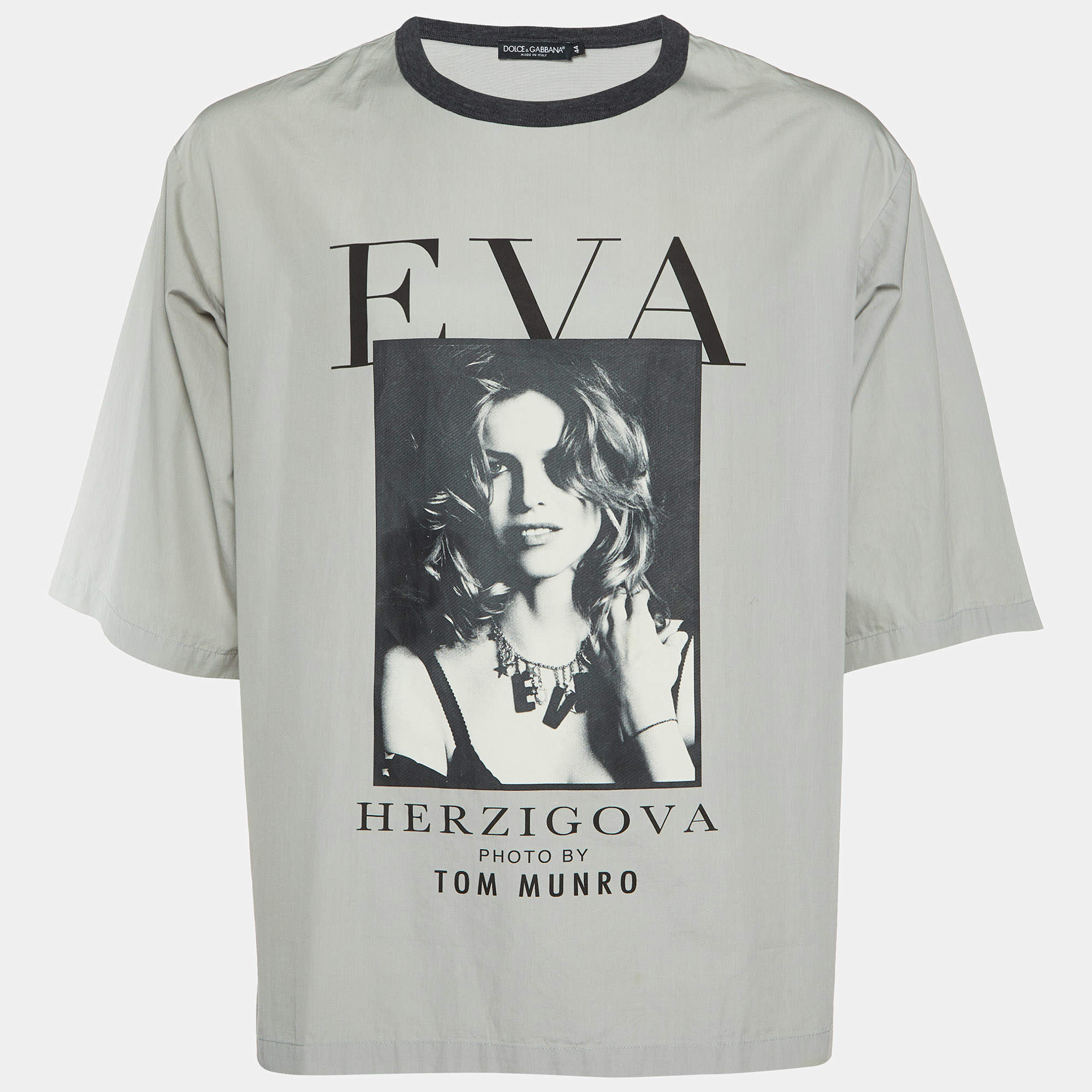 Pre Owned Dolce & Gabbana x Tom Munro Grey Eva Herzigova Print Cotton Oversized T-Shirt XS