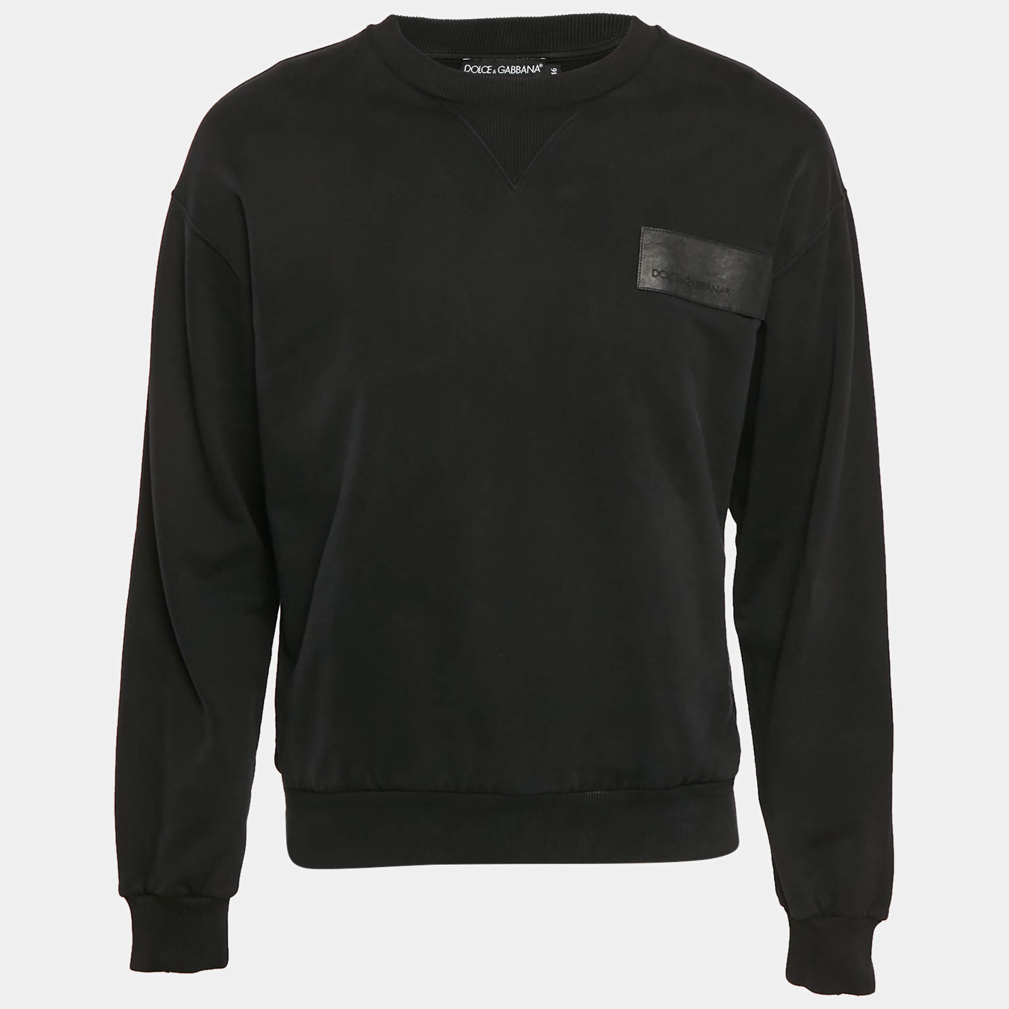Pre Owned Dolce & Gabbana Black Cotton Knit Crew Neck Sweatshirt S