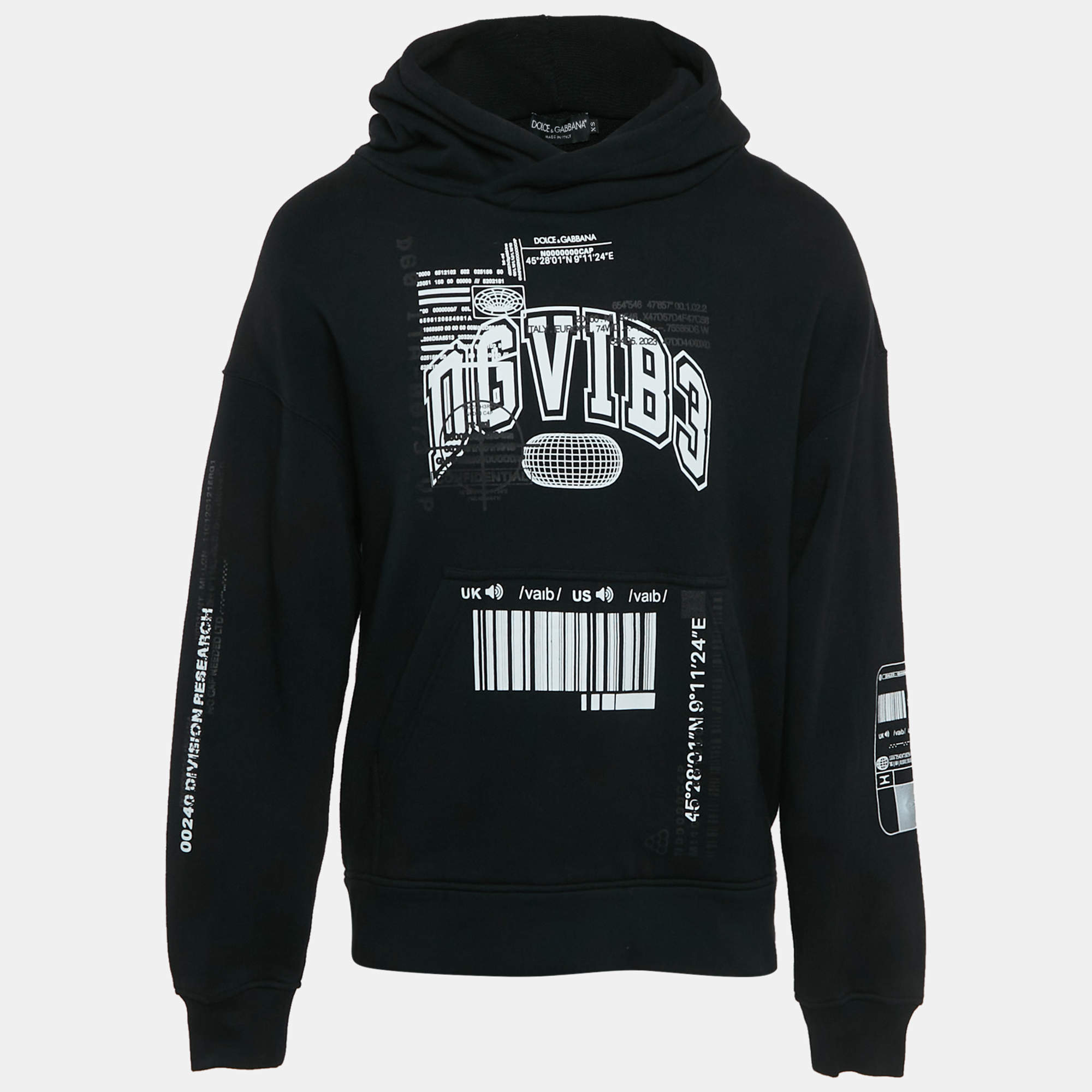 Pre Owned Dolce & Gabbana Black DGVIBE3 Print Cotton Knit Hoodie XS