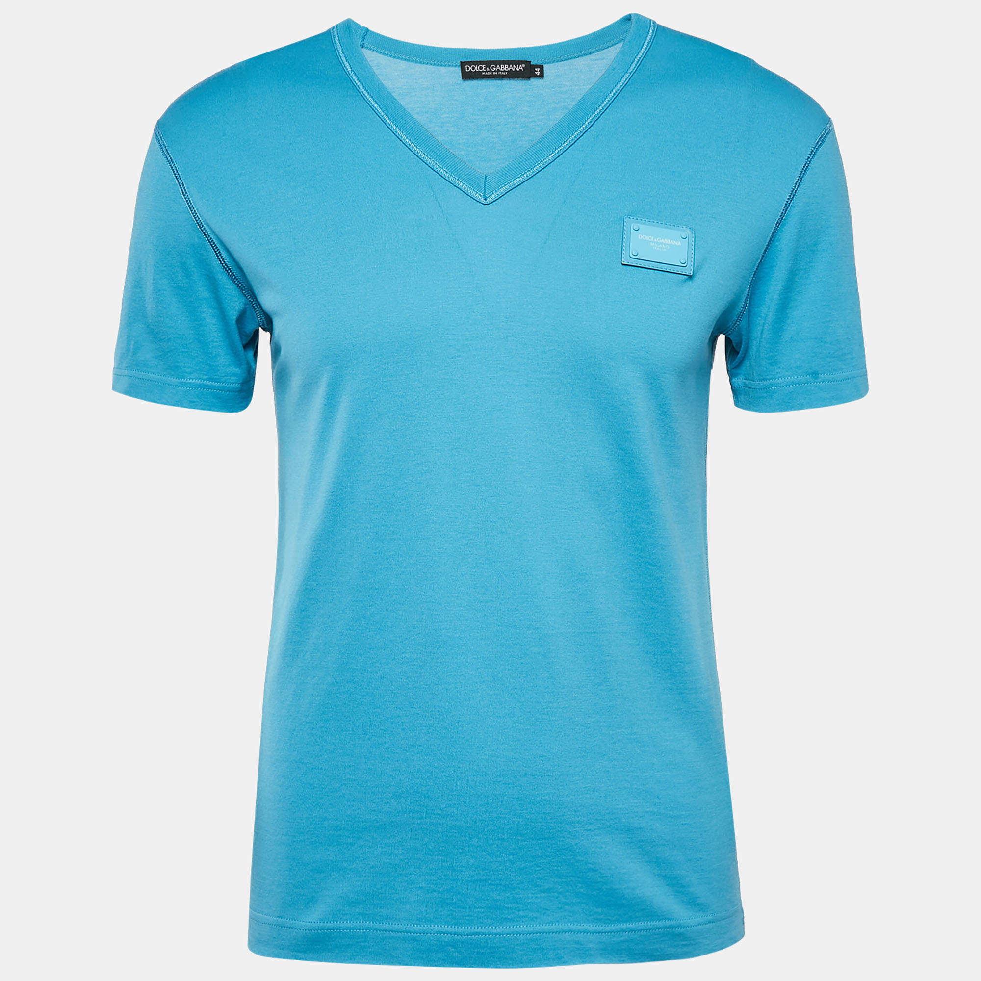 Dolce & Gabbana Blue Cotton V-Neck T-Shirt XS