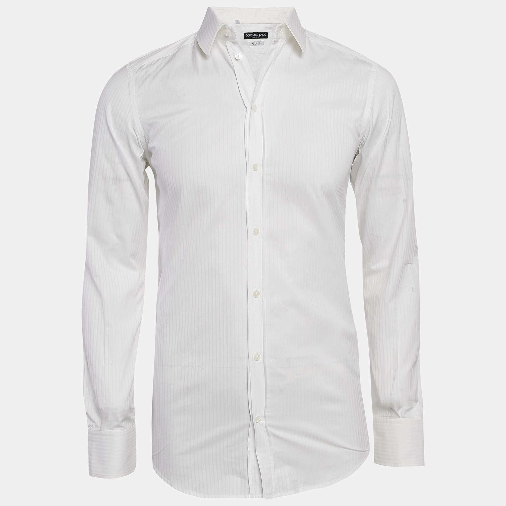 Pre Owned Dolce & Gabbana Gold White Striped Cotton Button Front Shirt S