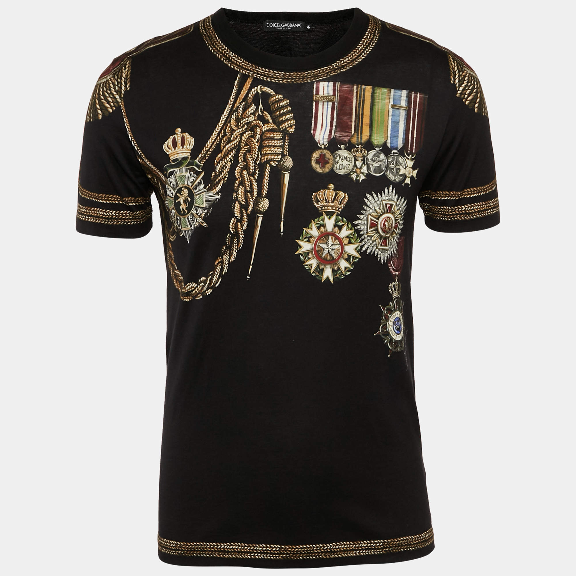 Pre Owned Dolce & Gabbana Black Military Print Cotton Crew Neck T-Shirt S