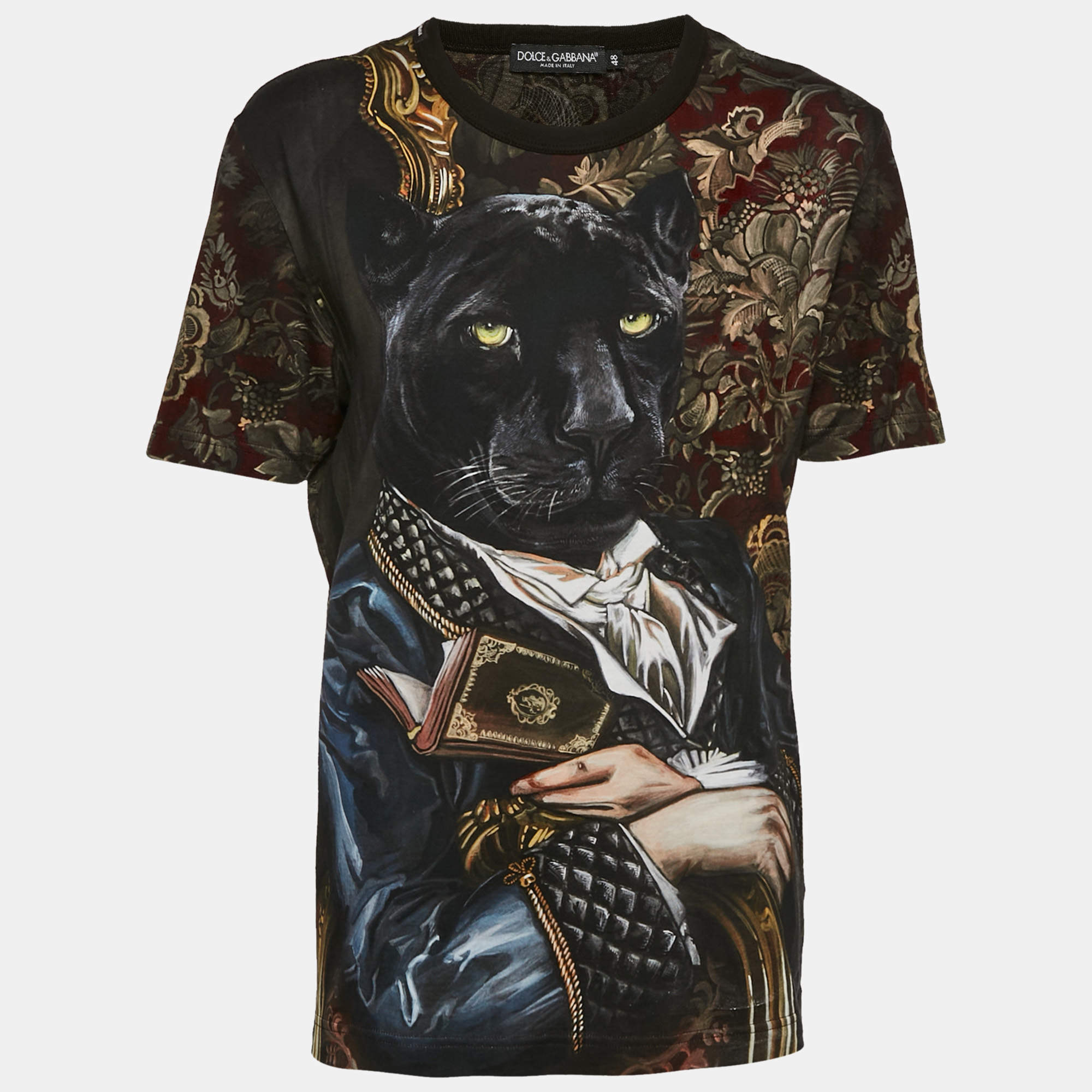 مملوكة مسبقًا Dolce & Gabbana Multicolor Royal Panther Print Cotton T-Shirt M