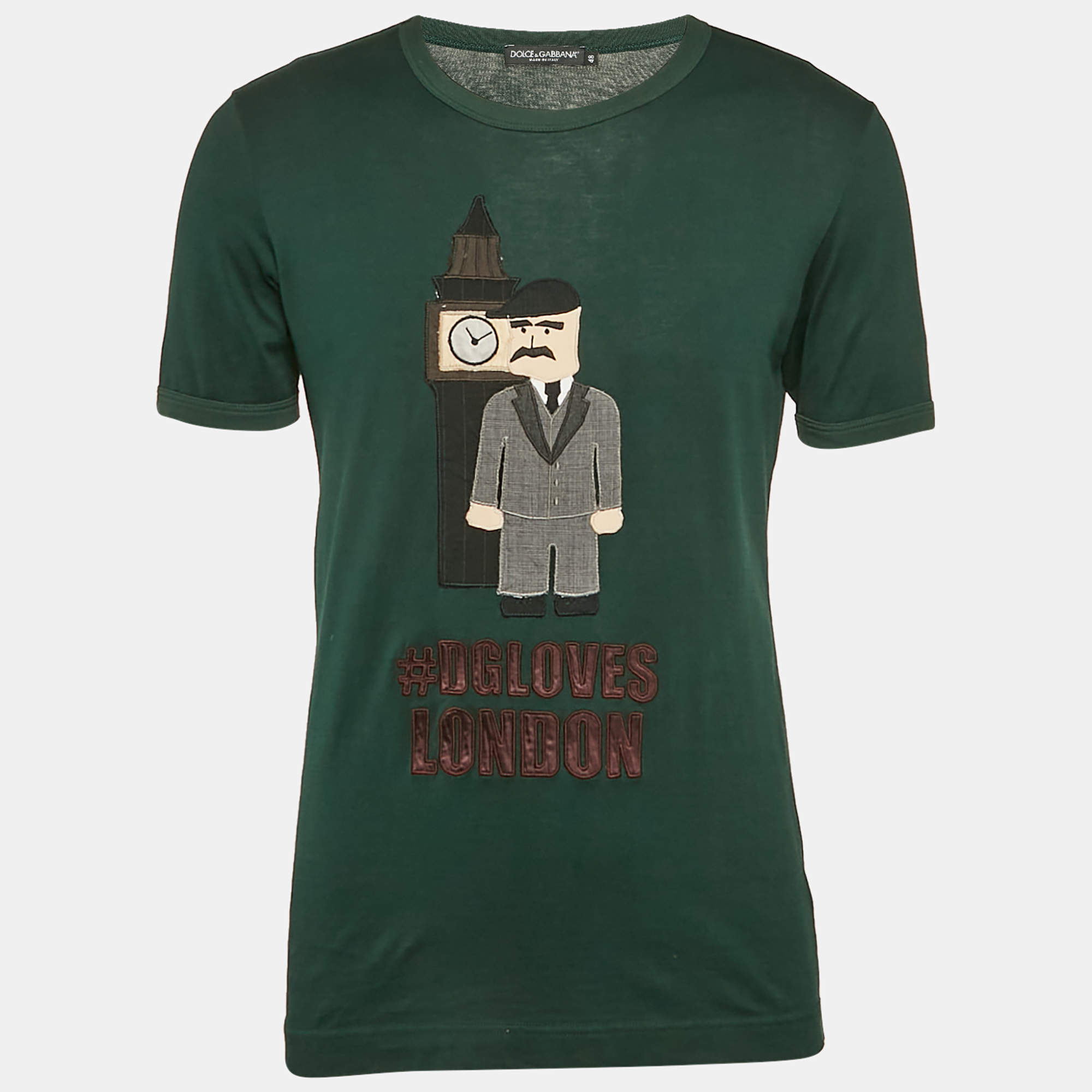 Pre Owned Dolce & Gabbana Green Cotton Applique Detail T-Shirt M