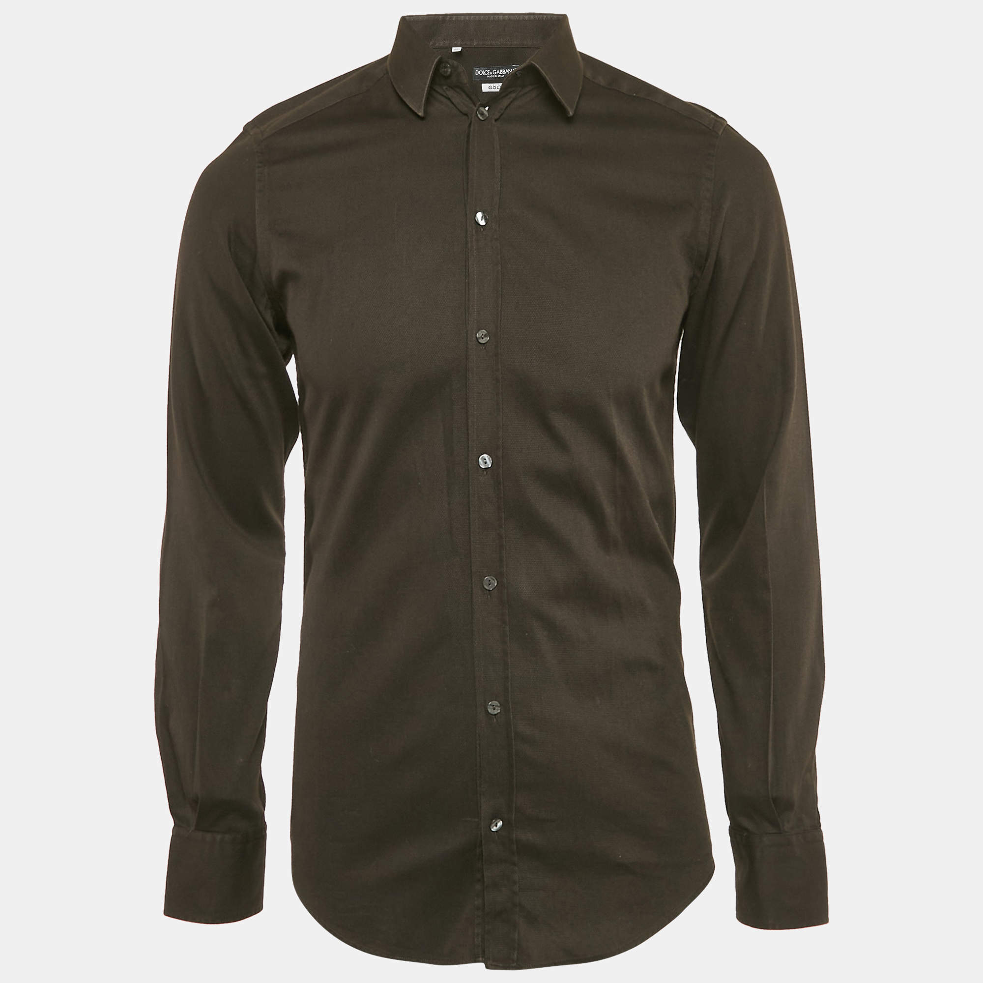 Pre Owned Dolce & Gabbana Gold Black Textured Cotton Shirt M