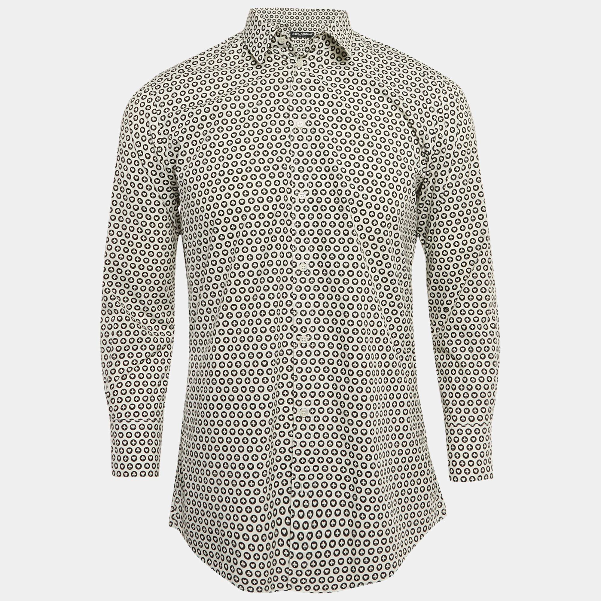 Pre Owned Dolce & Gabbana White Printed Cotton Long Sleeve Shirt M