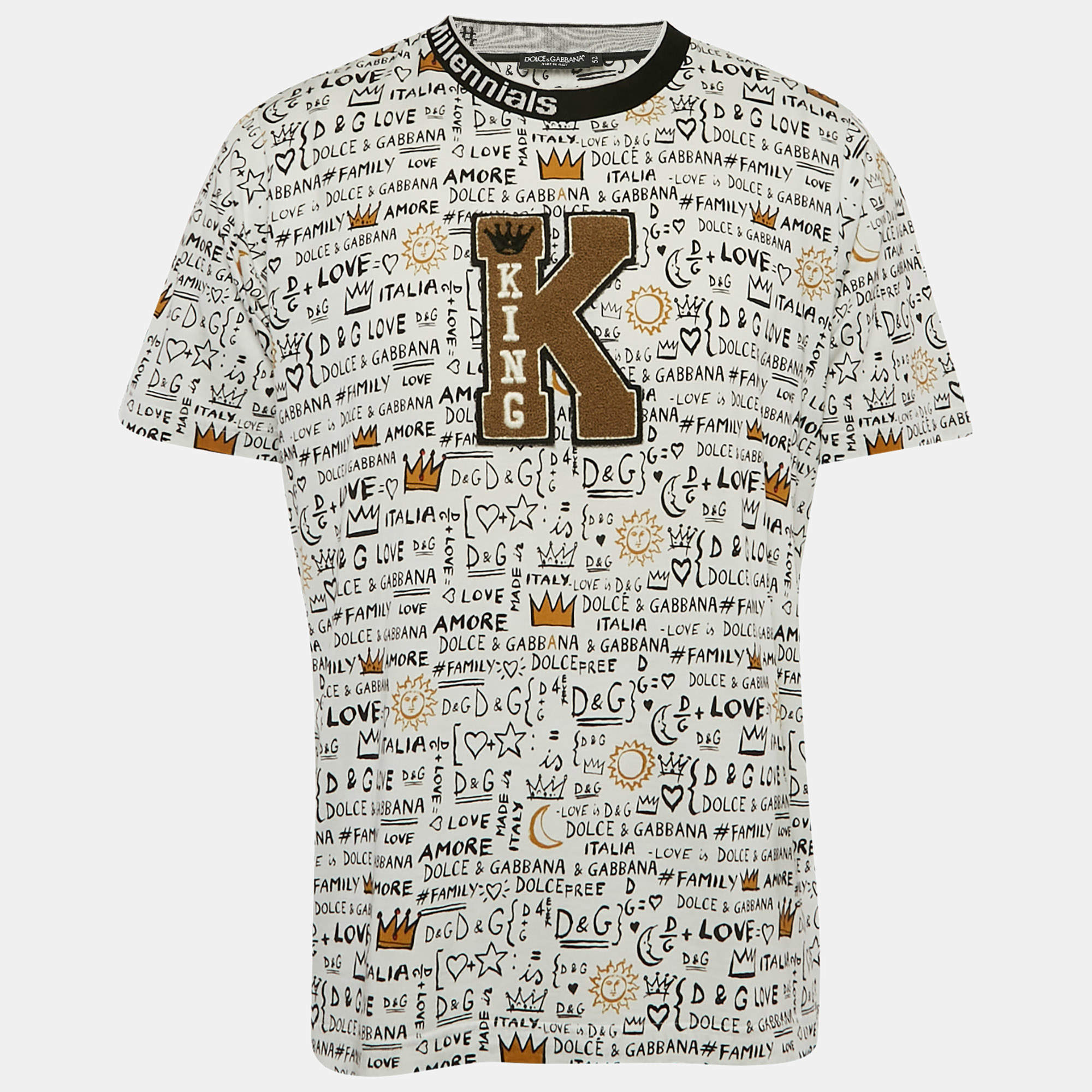 Dolce & Gabbana White King Graffiti Jersey T-Shirt XL