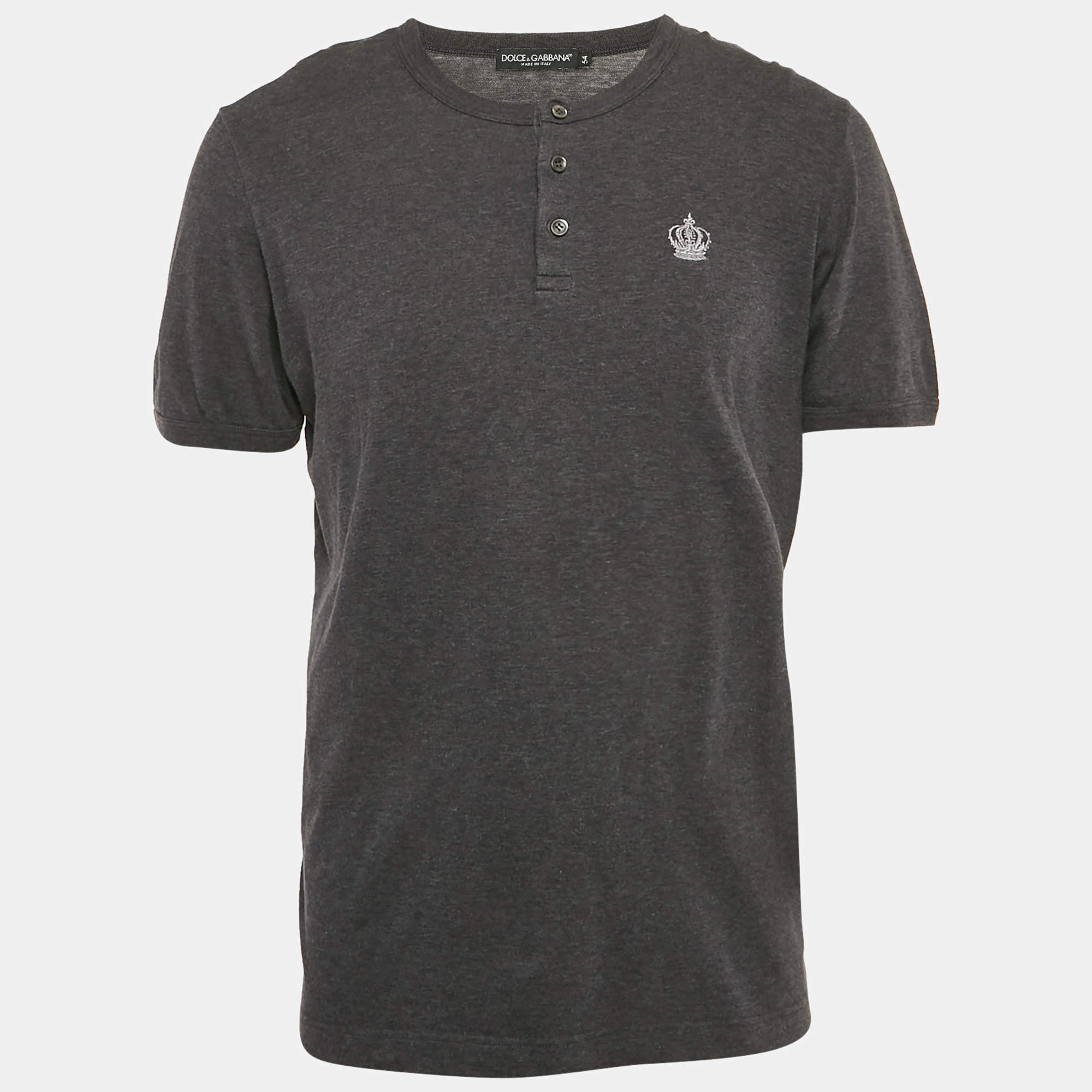 Pre Owned Dolce & Gabbana Dark Grey Cotton Knit Henley T-Shirt XXL
