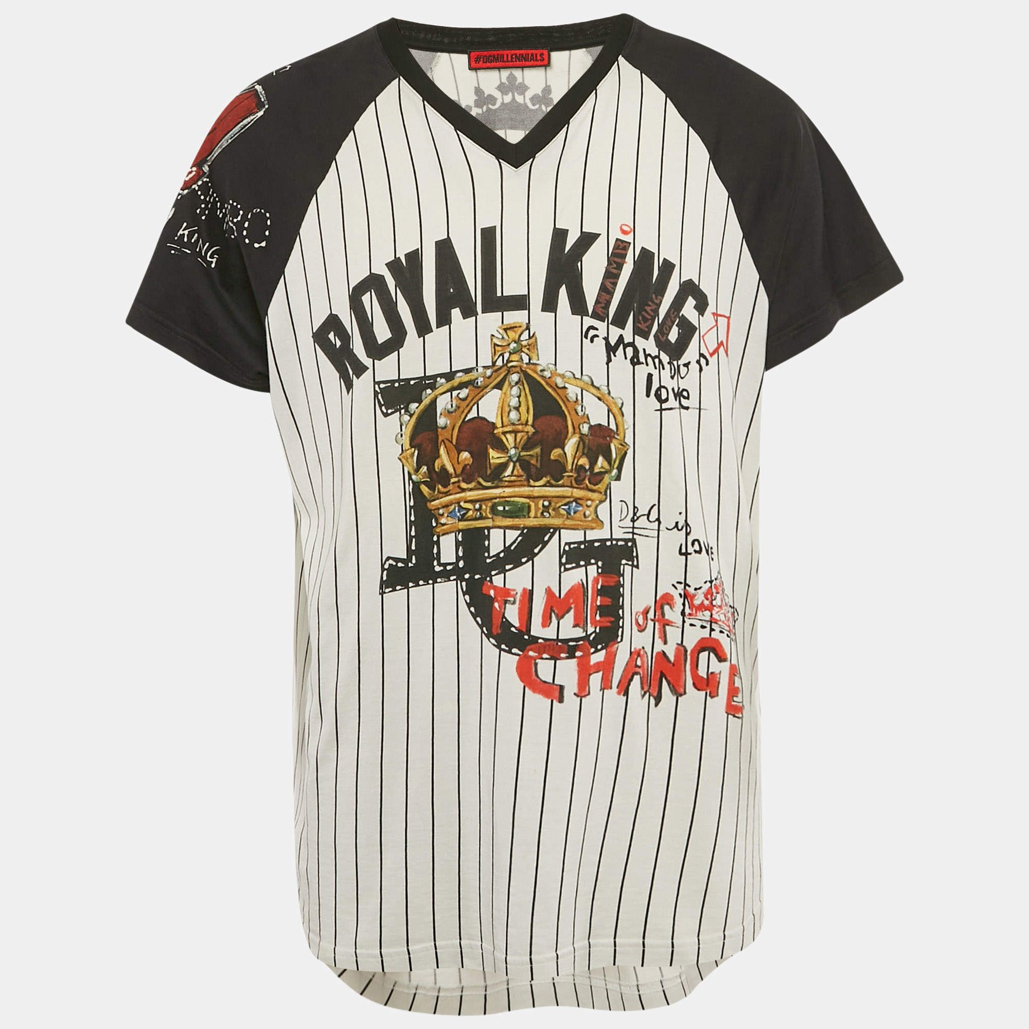 Dolce & Gabbana Black/White Royal King Print Cotton Jersey Baseball T-Shirt XL