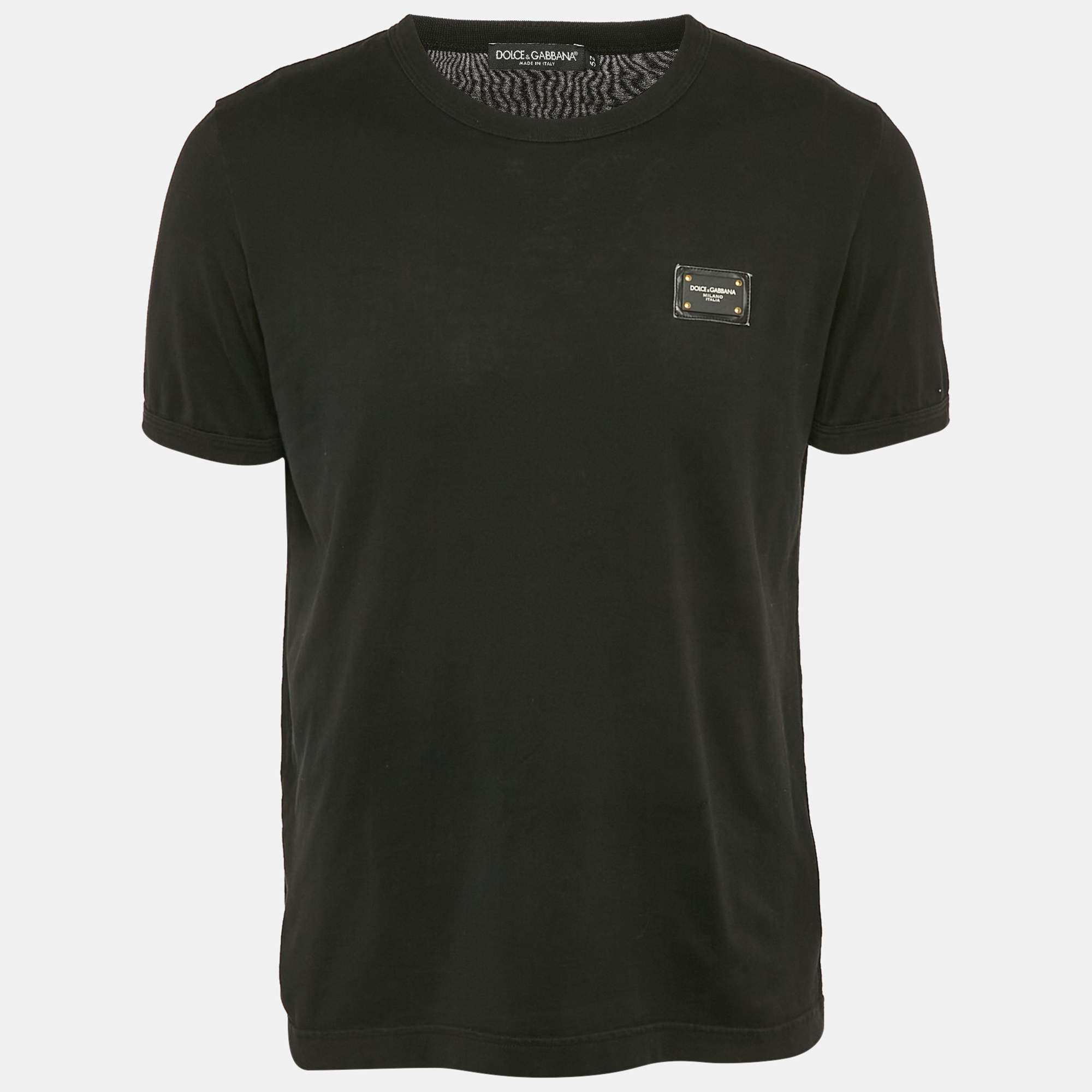 Pre Owned تي شيرت دولتشي أند غابانا بلاك بلاك شعار لوجو قطن جيرسي مقاس كبير جداً (اكس لارج)