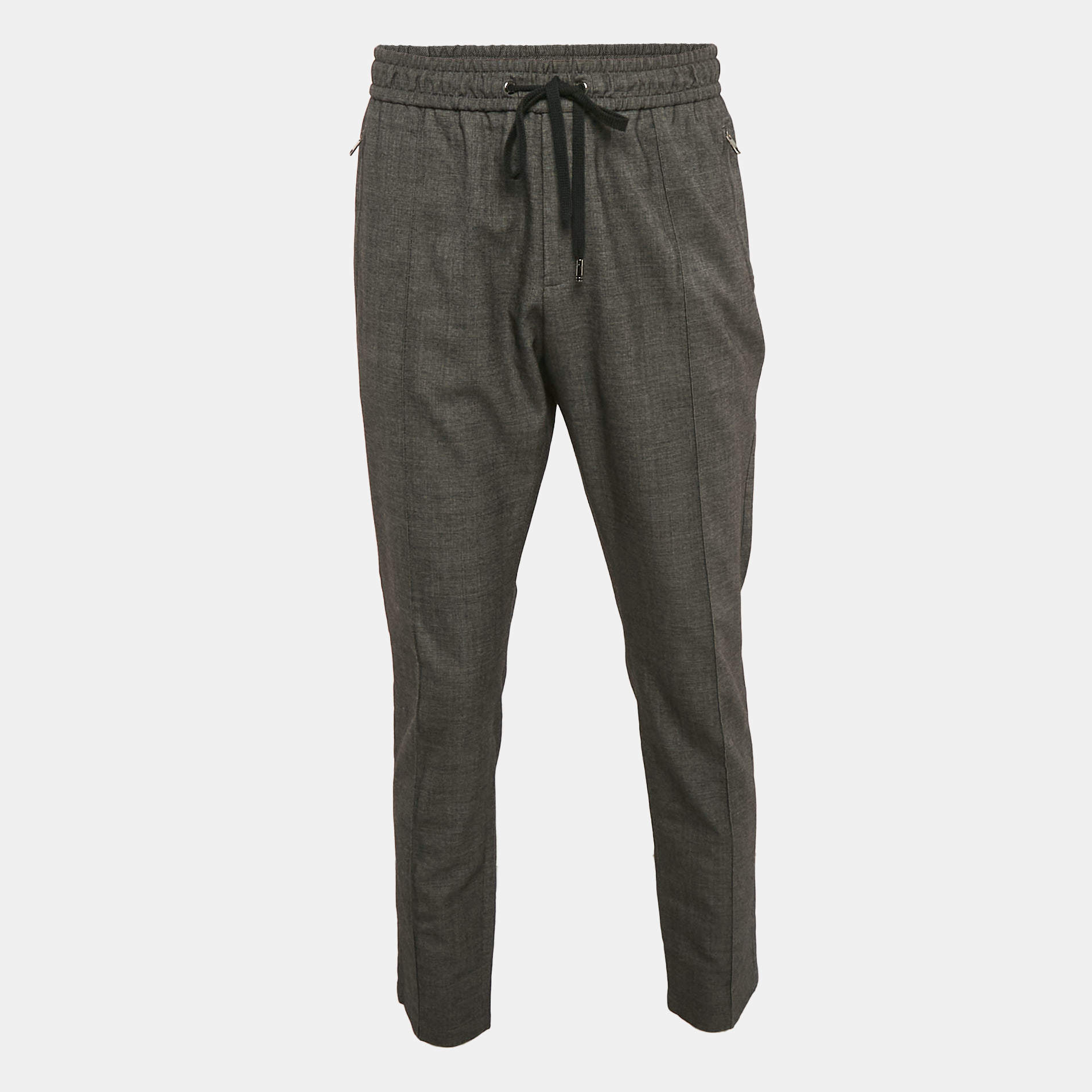 Pre Owned Dolce & Gabbana Grey Wool Blend Drawstring Trousers XL